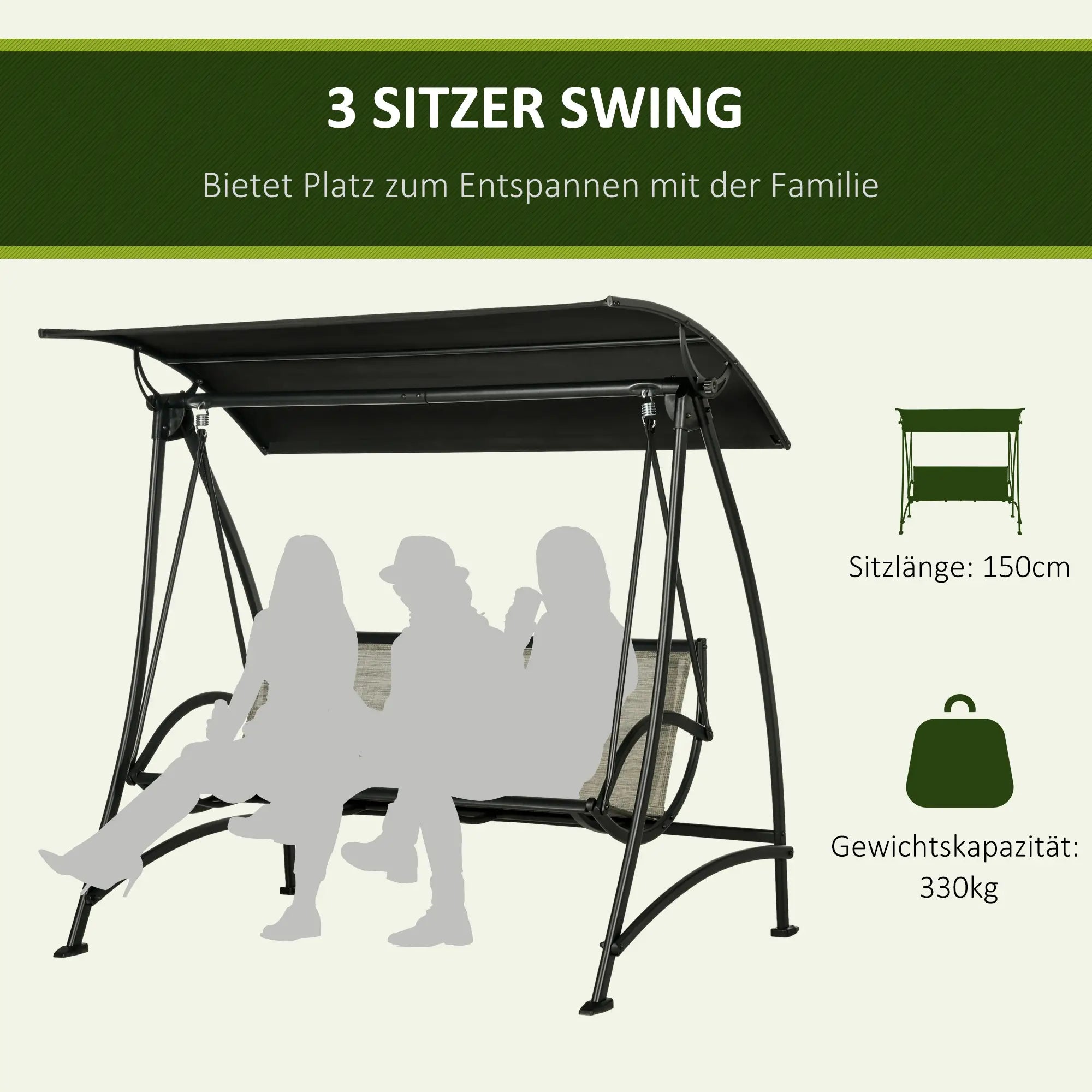 Outsunny 3-Sitzer Hollywoodschaukel Schwarz