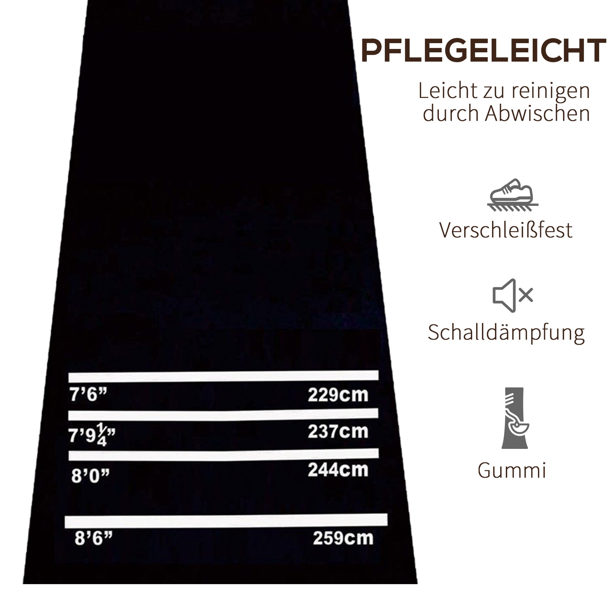 HOMCOM Dartmatte 300 x 61 cm Oche Carpet Mat mit Softdart Steeldart rutschfest Dartteppich Teppich-Dartmatte Dart Zubehör für Boden Schutz