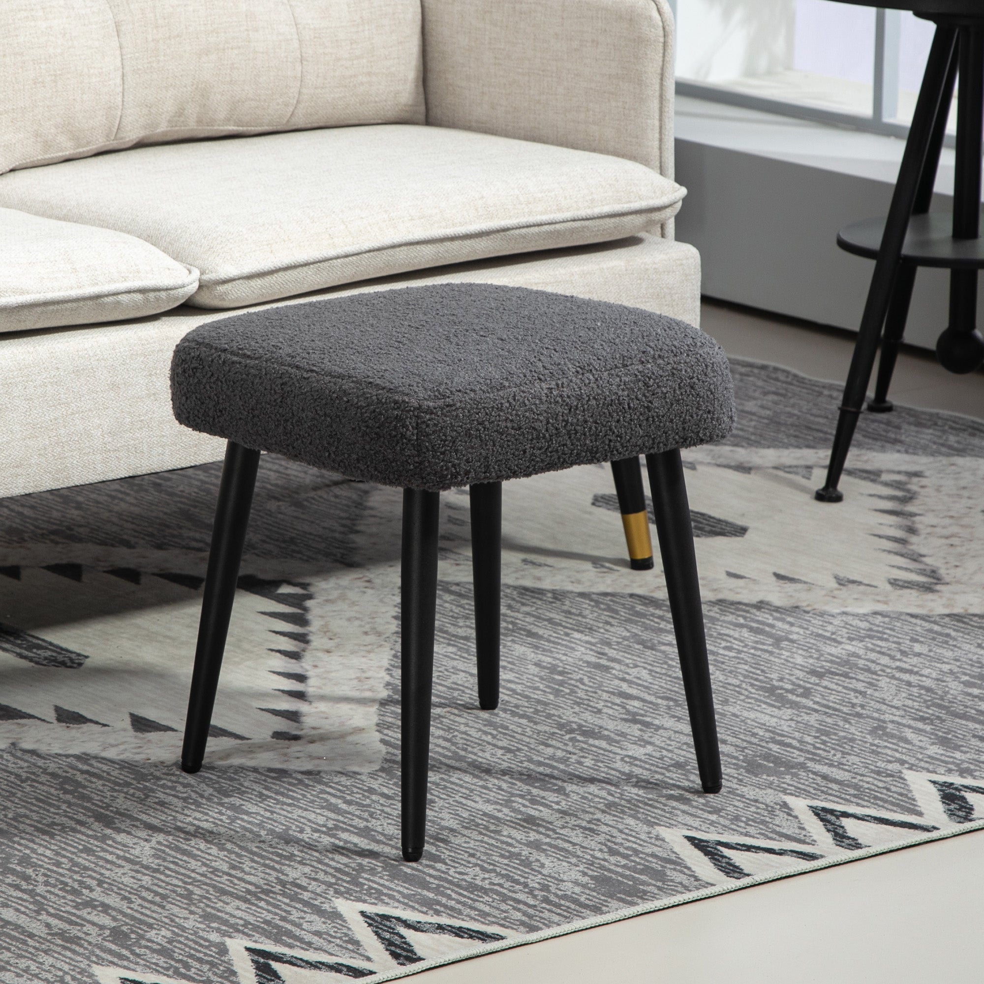 HOMCOM Hocker, Fußstütze, gepolsterter Sitz, Kaschmir-Optik, Stahlbeine, 42 x 42 x 47 cm, Dunkelgrau