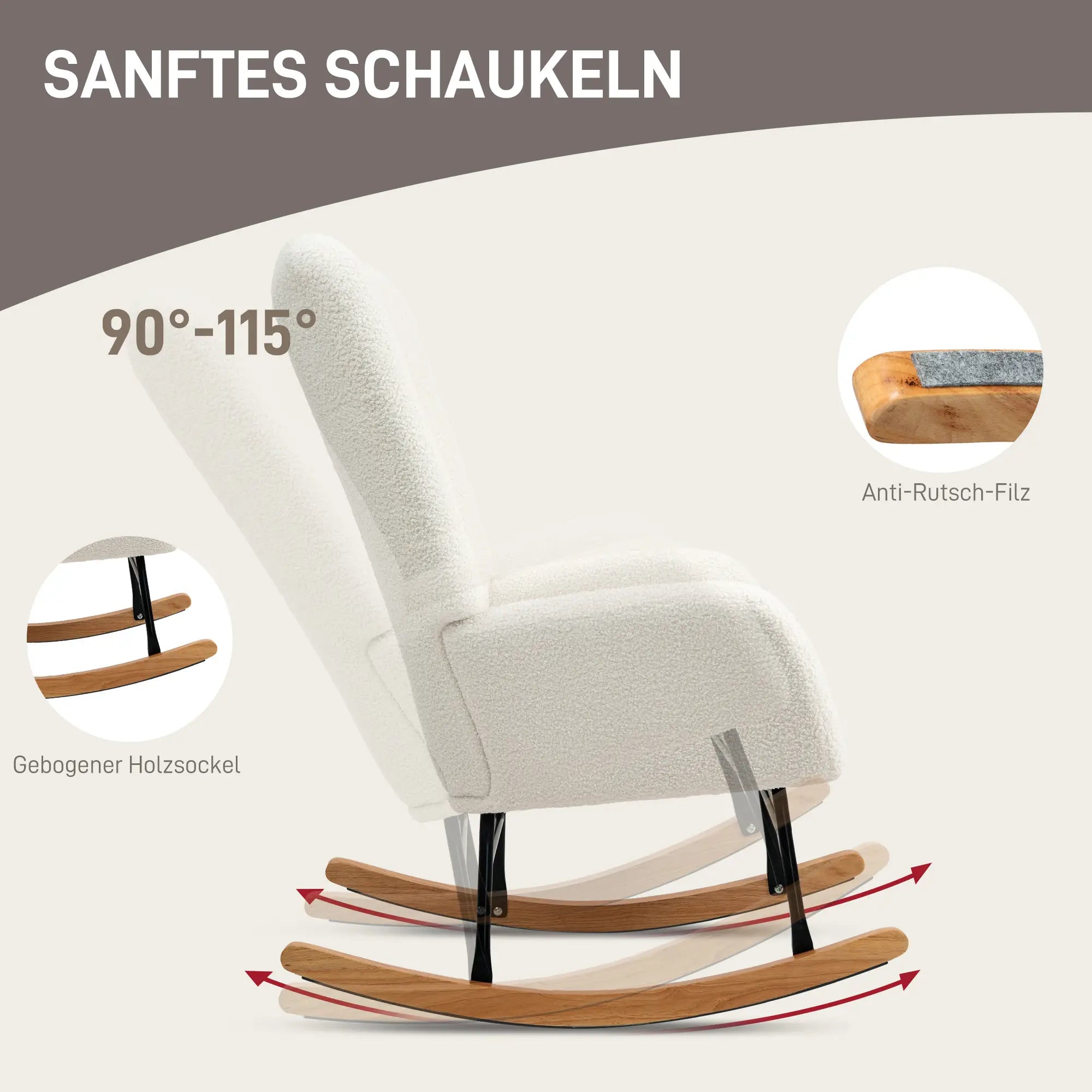 HOMCOM Schaukelstuhl, kuscheliger Bezug, dicke Polsterung, Lendenkissen, rutschfest, Cremeweiß