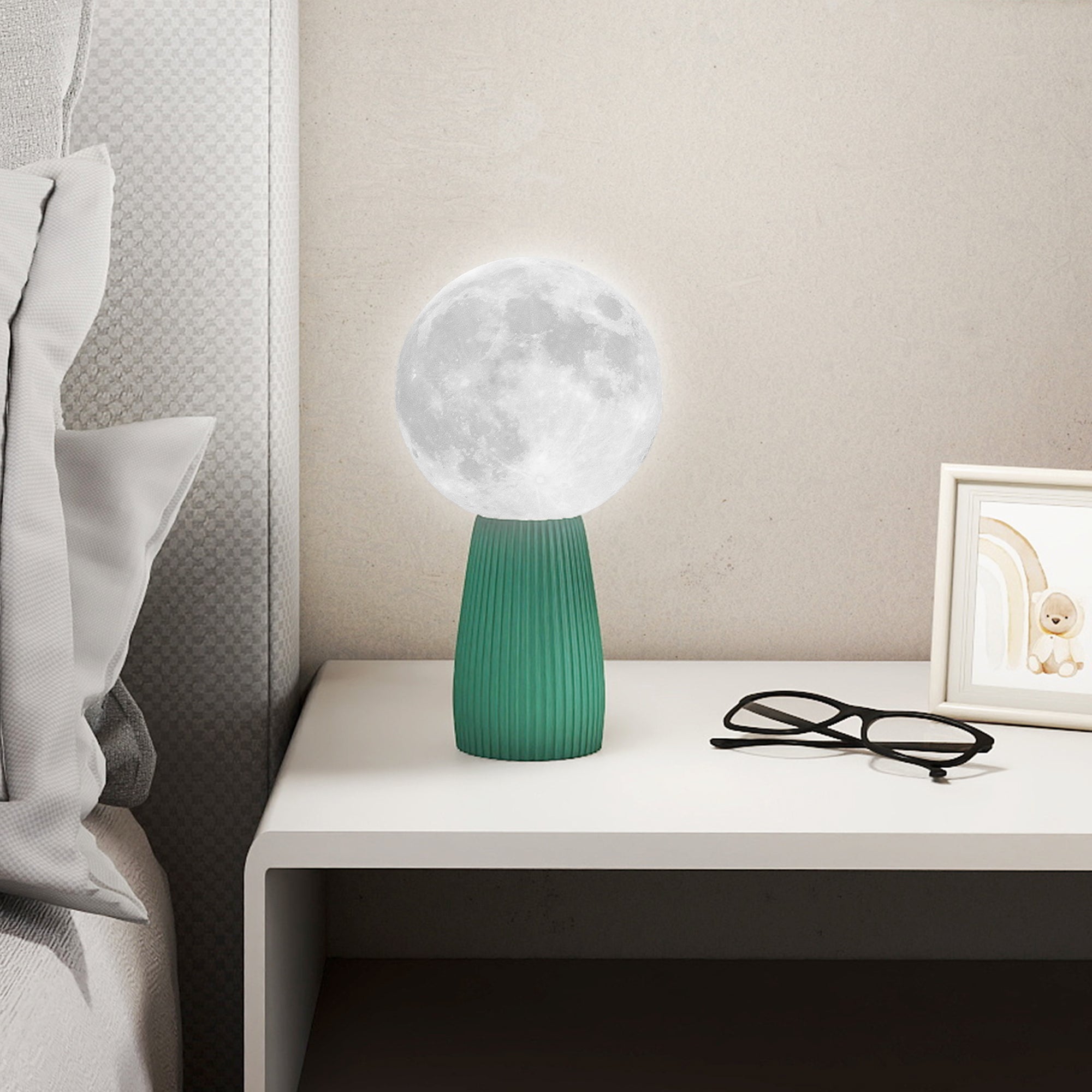 HOMCOM Tischlampen-Set in Planeten-Optik, 3-farbig, USB, Kunststoff, Weiß