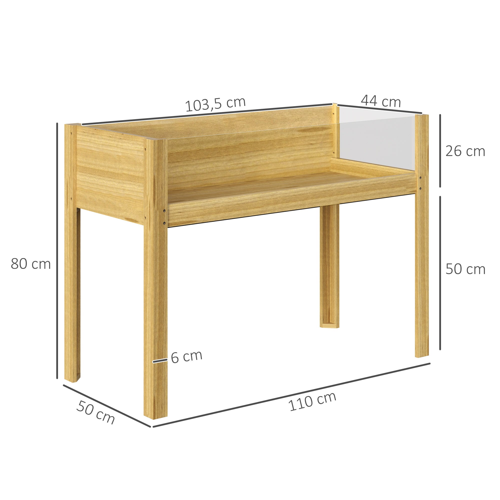 Outsunny Hochbeet, Holz-Pflanzbox mit Acrylplatten an zwei Seiten, für 118 L Erde, Wasserabflusslöcher, 110 x 50 x 80 cm