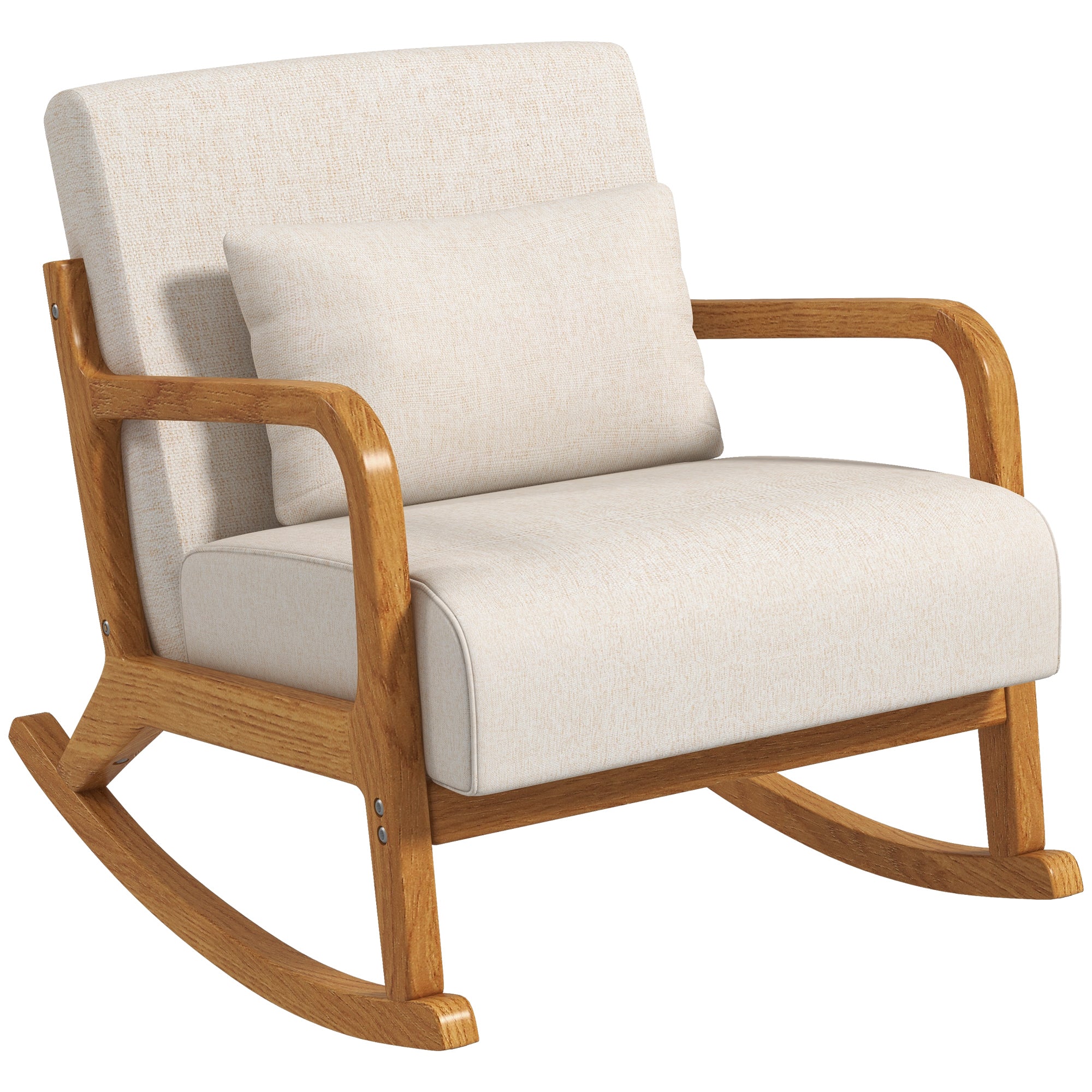 HOMCOM Schaukelstuhl im Retrodesign, Gummibaumholz, 64,5 cm x 92 cm x 81, 5 cm, Beige + Braun