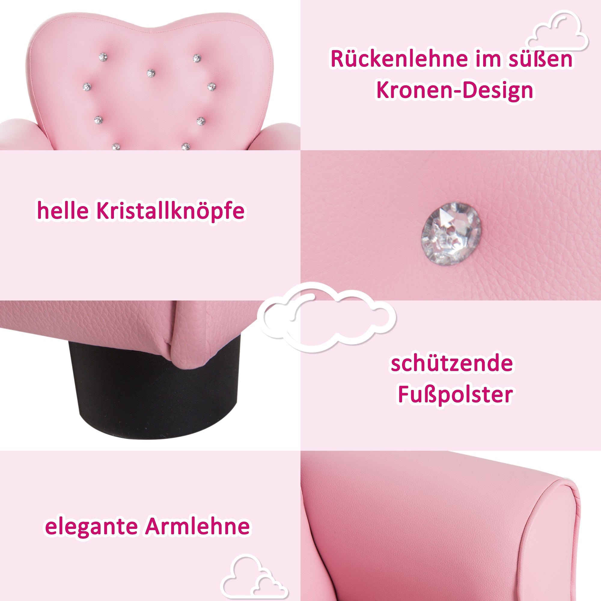 HOMCOM Kindersofa Kindersessel Prinzessin Minisofa Kinderzimmer Sofa herzförmig Rosa L59 x B41,5 x H49 cm