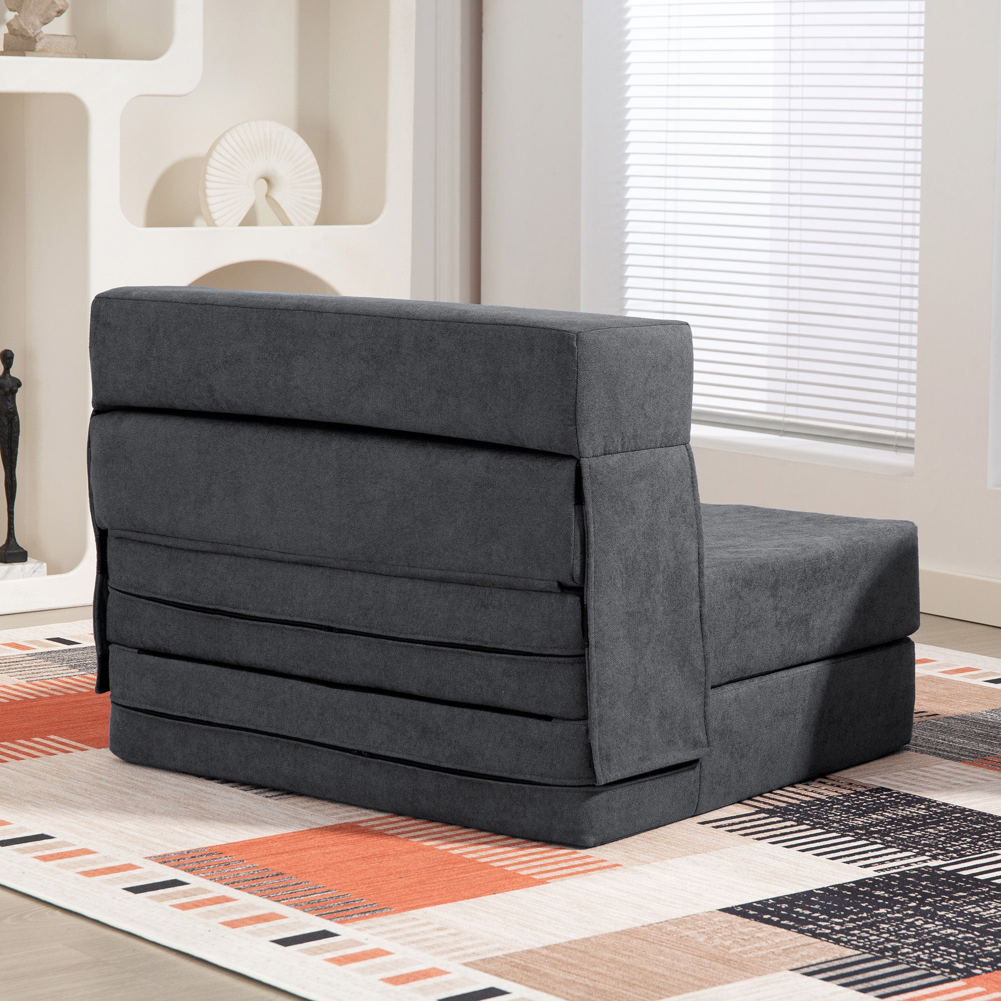 HOMCOM Bodensofa, Polstercouch, in Matratze umwandelbar, Schaumstoff, Kissen, Dunkelgrau