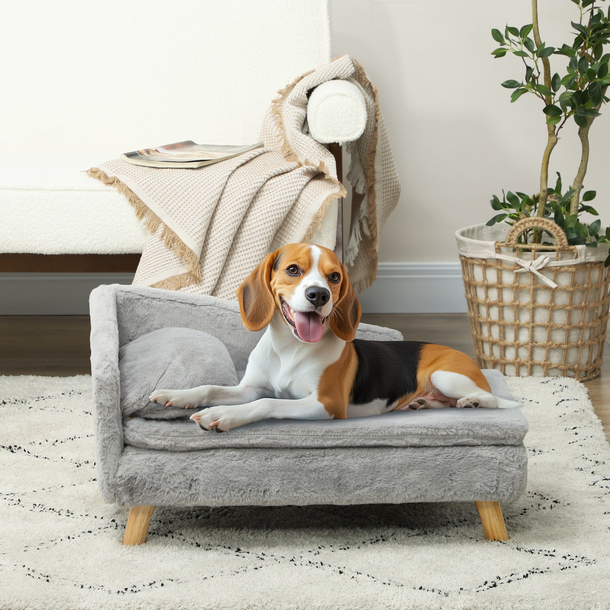 PawHut Hundesofa 80x50x40 cm hellgrau mit Holzbeinen