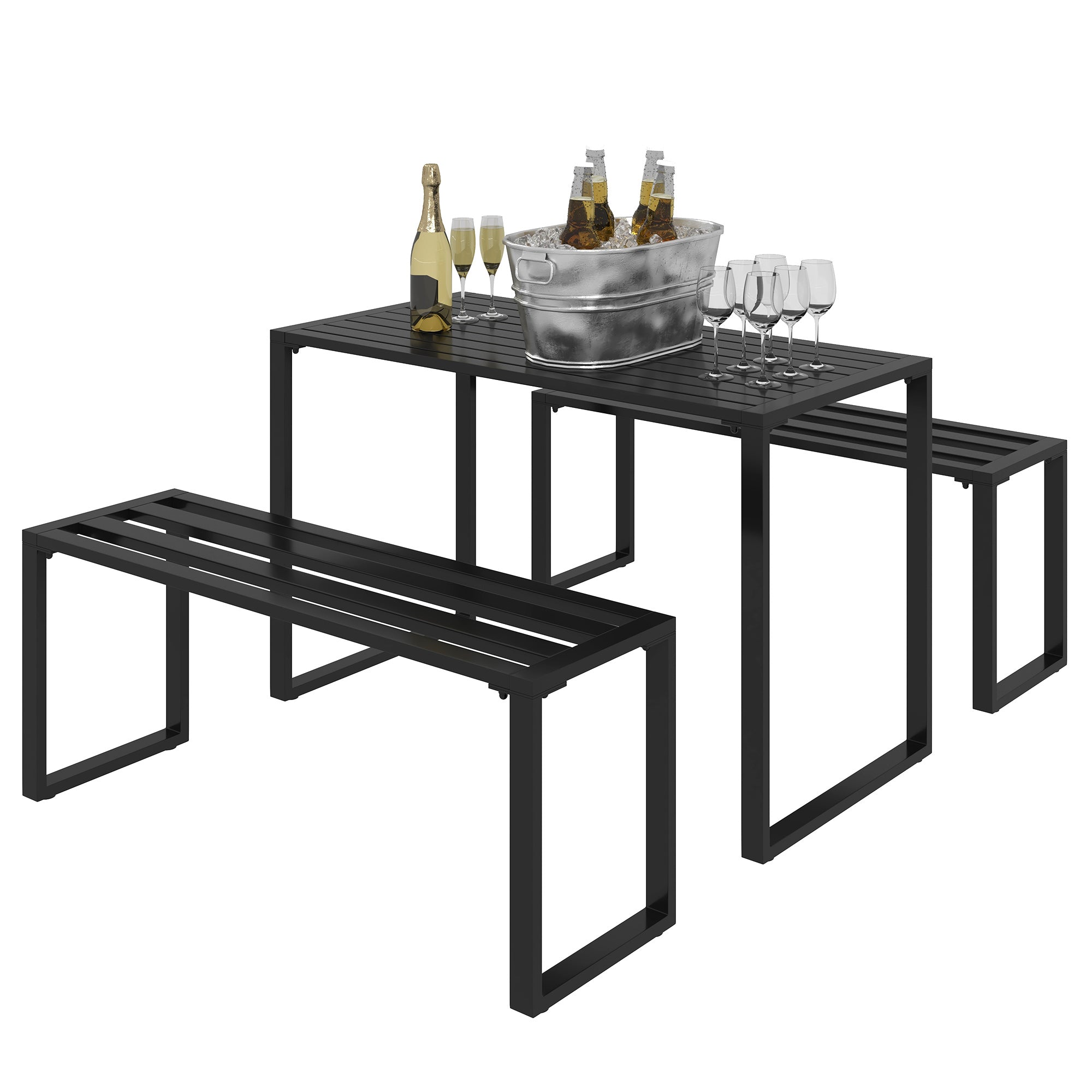 Outsunny Gartenmöbelset 3-tlg. mit Tisch & 2 Bänken Outdoor