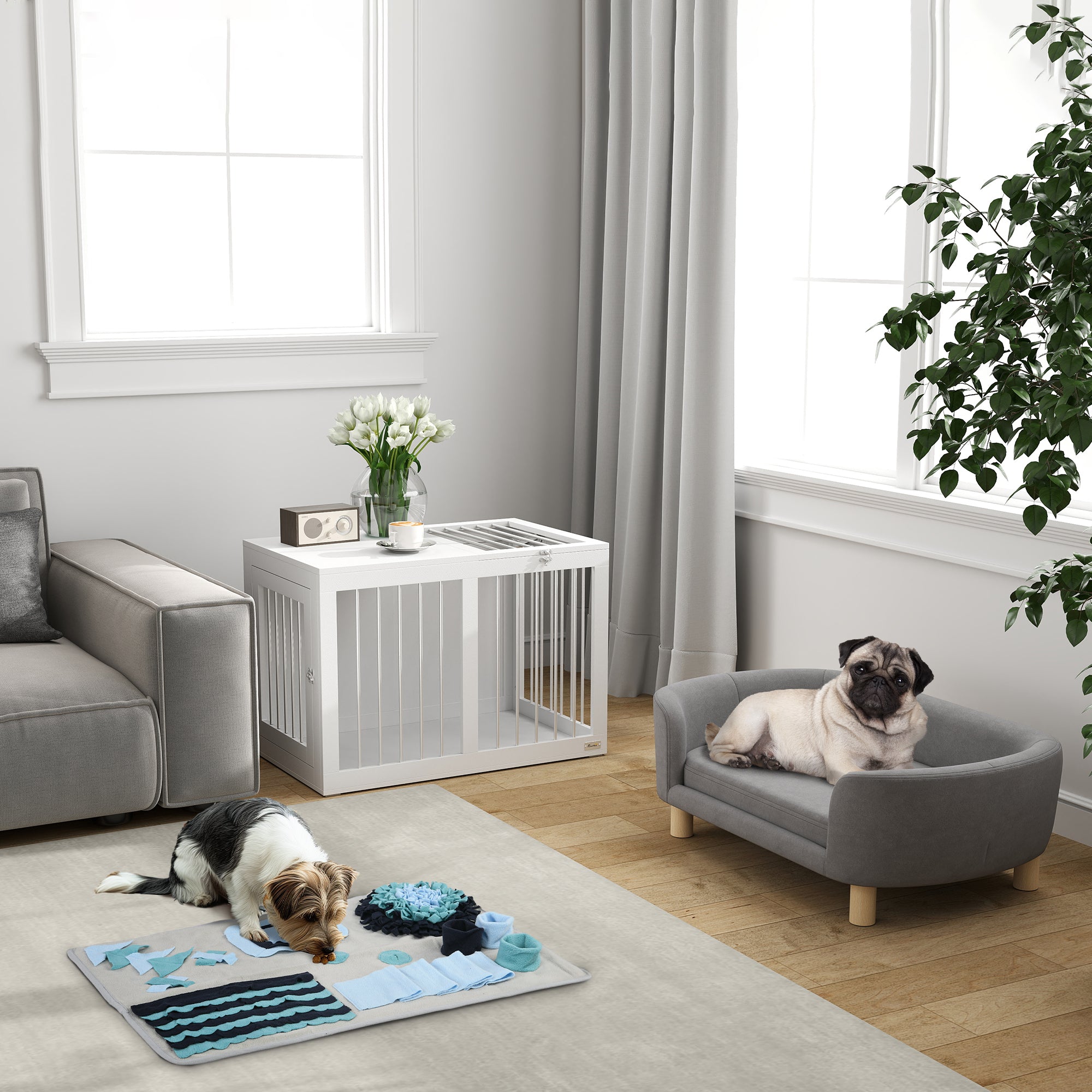 PawHut Haustiersofa Hundesofa Hundebett mit Holländischer Samt Schaumstoff Birke Bein für Katzen Hunde  86 x 55 x 33 cm Hellgrau