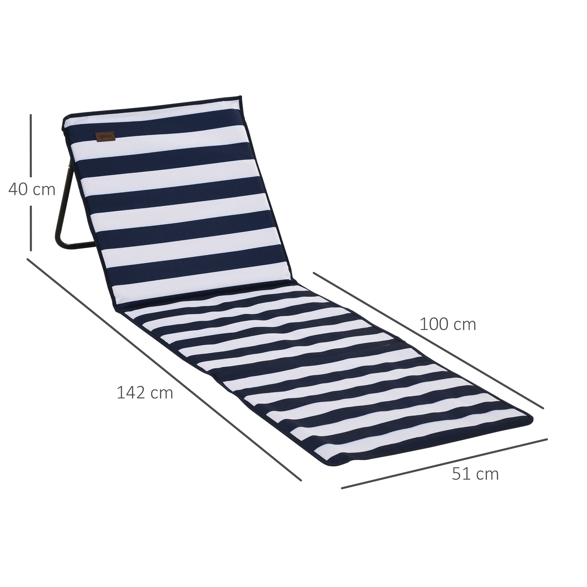 Outsunny Strandliege, klappbar, verstellbare Rücklehne, Seitentasche, weiche Polsterung, Stahlrahmen, blau+weiß, 142x51x40cm