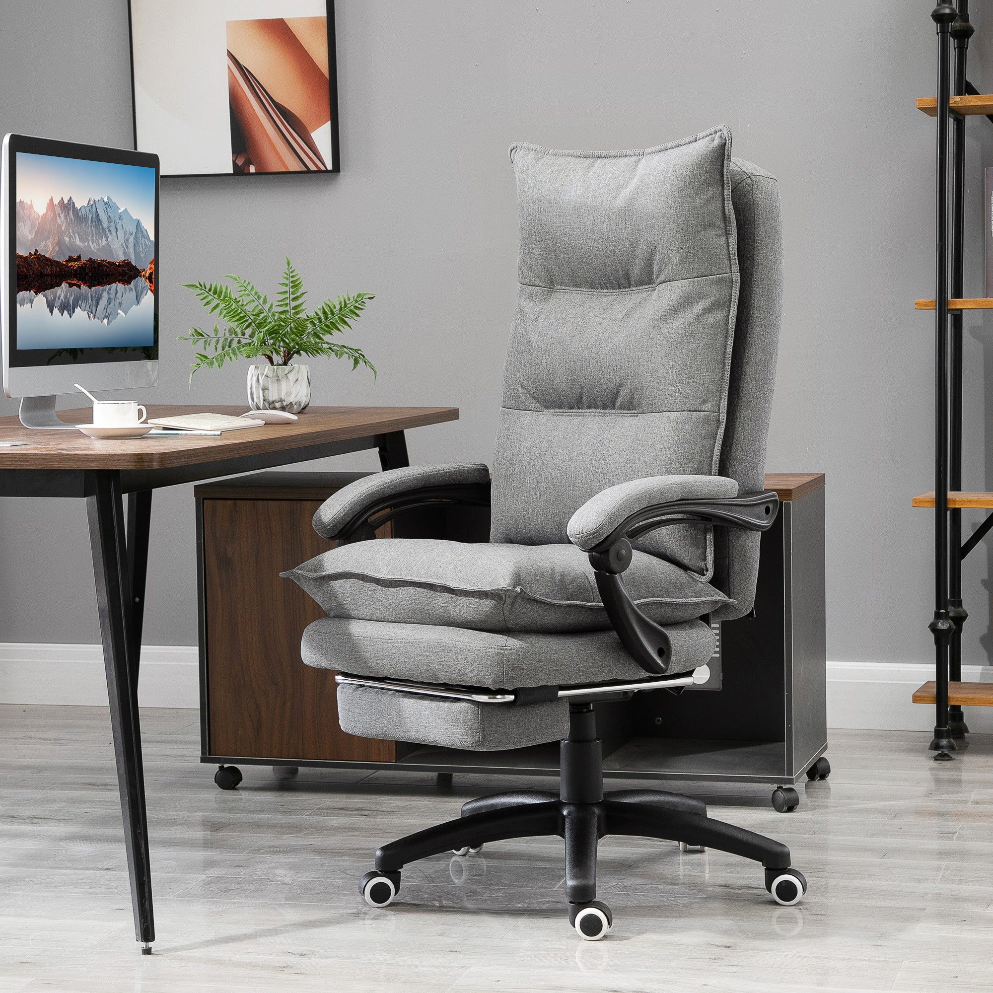 Vinsetto Massage-Bürostuhl, Schreibtischsessel mit Massagefunktion, höhenverstellbarer, ergonomischer Drehstuhl, Nylon, Grau