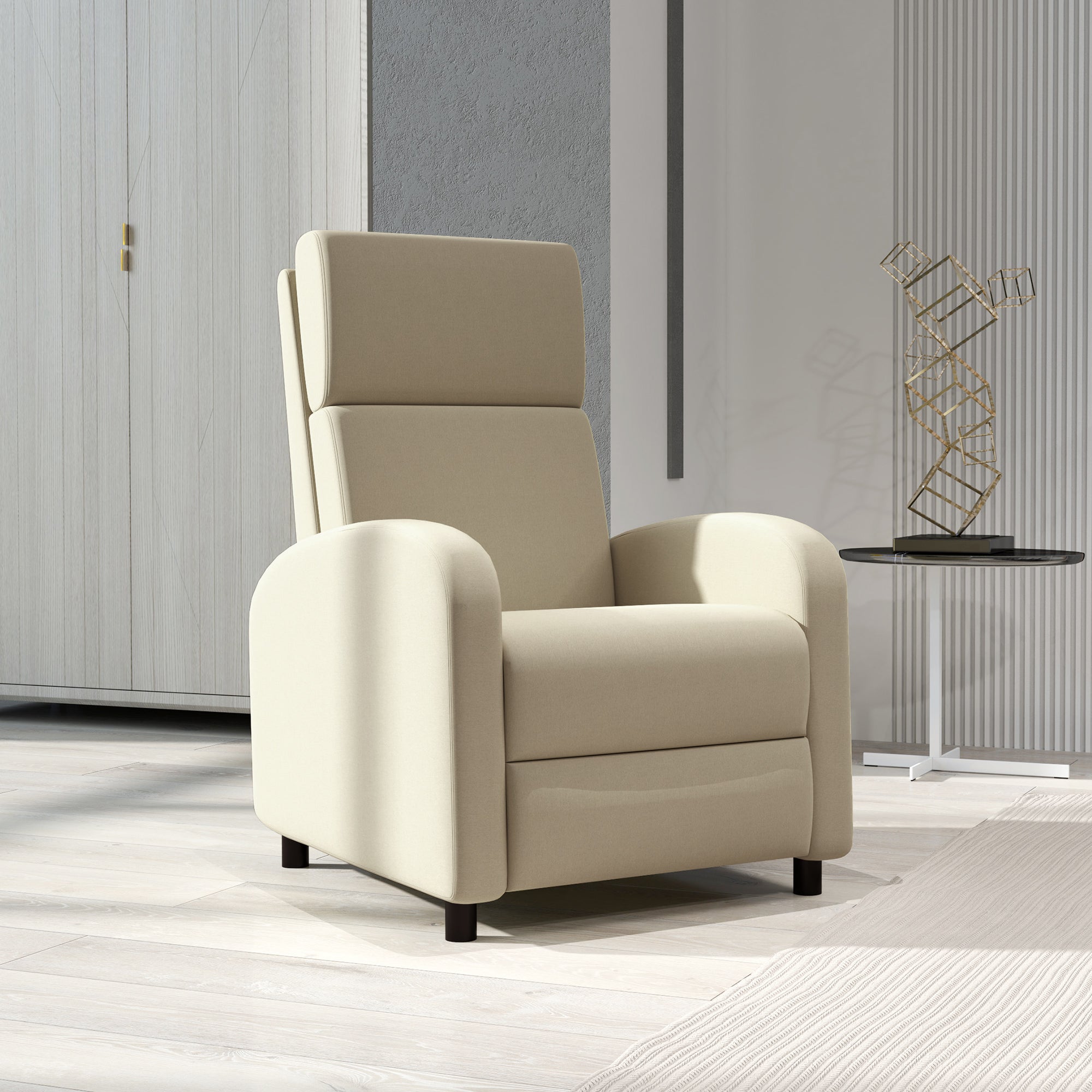 HOMCOM Relaxsessel Fernsehsessel, ausklappbare Fußstütze, neigbar bis zu 160°, 64 x 86 x 102 cm, Creme