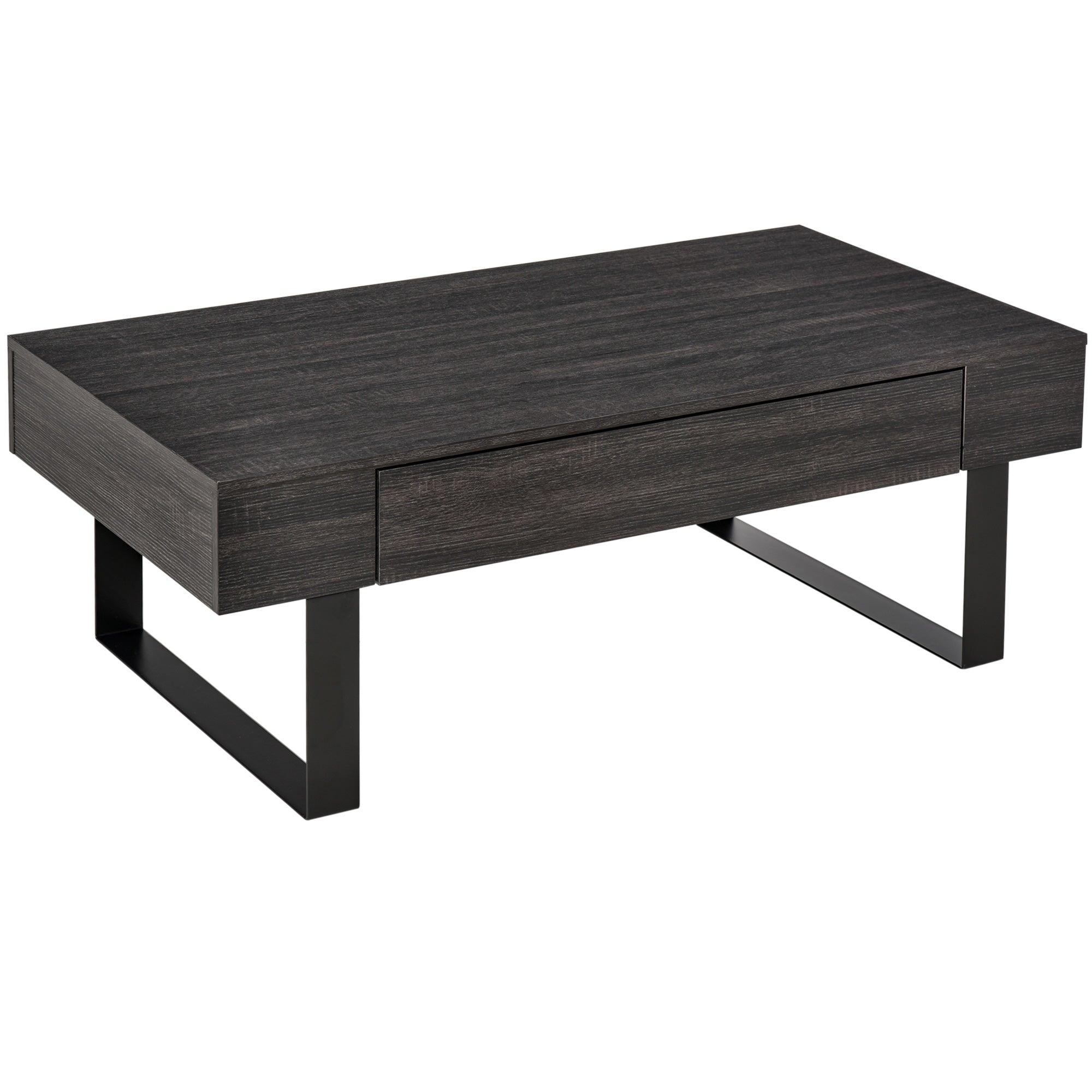 HOMCOM Couchtisch Wohnzimmertisch mit Schublade Modern Sofatisch mit Metallrahmen Beistelltisch Kaffeetisch für Wohnzimmer 110 x 60 x 40 cm, Dunkelgrau