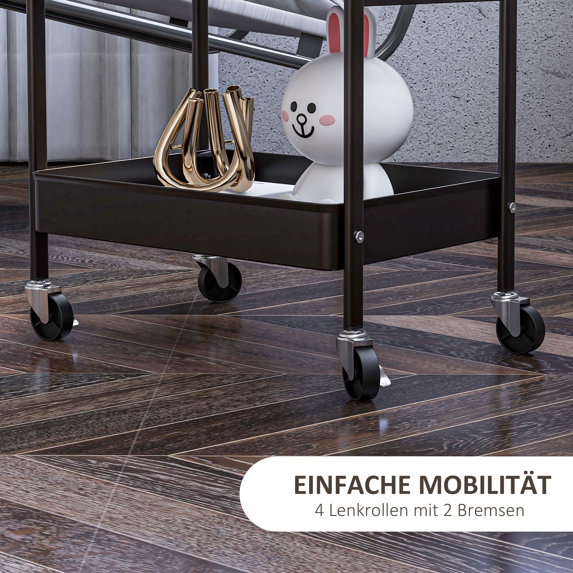 HOMCOM Mehrzweckwagen Rollwagen Küchenwagen, 3 Regale, 4 Rollen, 53,5 cm x 30,5 cm x 75 cm, Schwarz