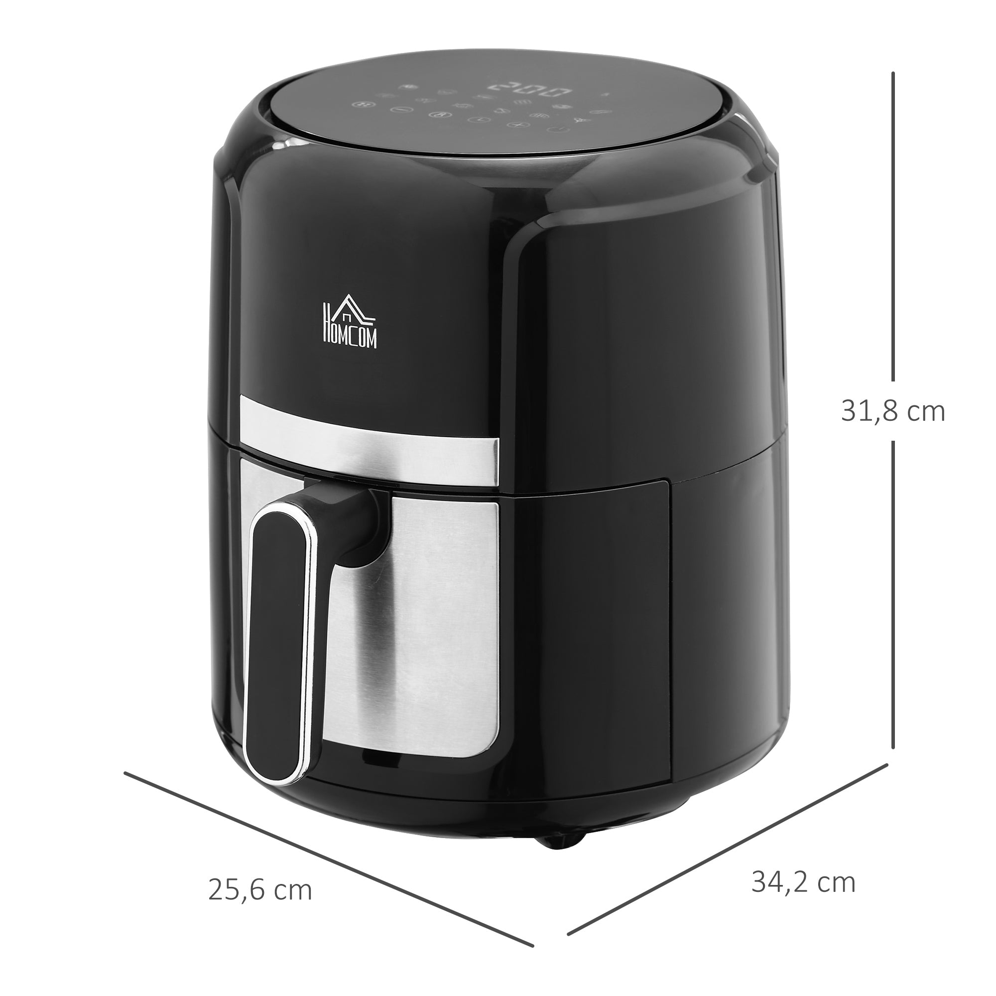 HOMCOM Heißluftfritteuse 4L, 12 Programme, 80-200° C Temperatur, Antihaftbeschichtung, Schwarz