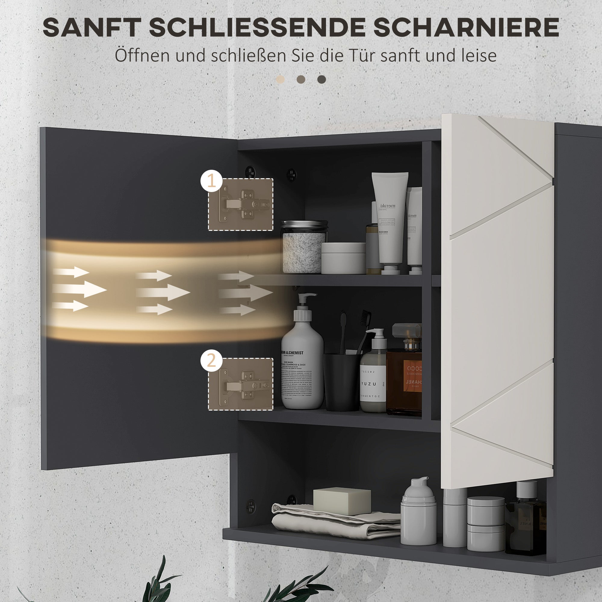HOMCOM Badezimmerschrank, Spiegeltür, verstellbare Regale, bis zu 15 kg belastbar, Weiß