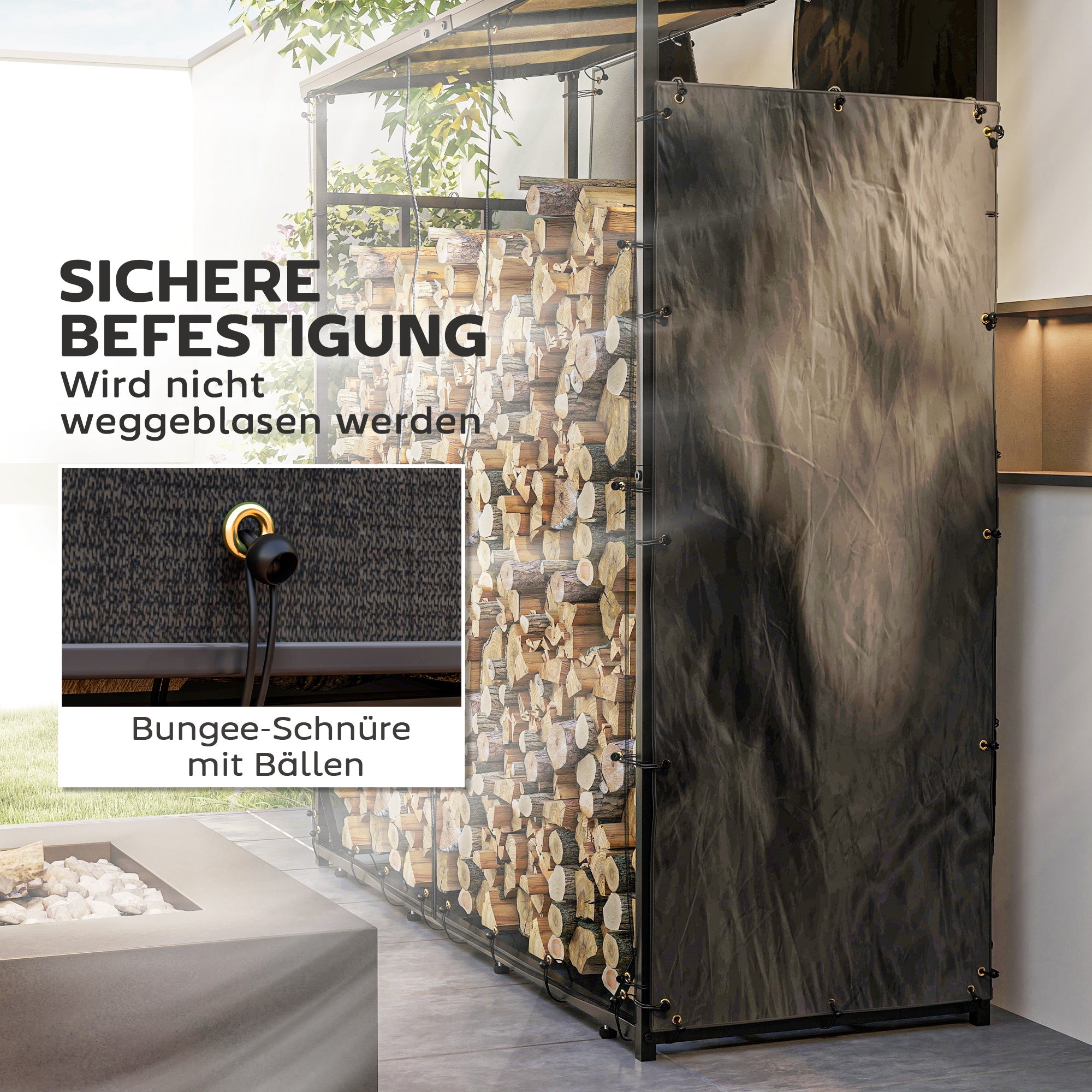 Outsunny Abdeckung für Brennholzregal, 2er-Set, wetterfest & staubdicht, 148 x 62 cm, Schwarz