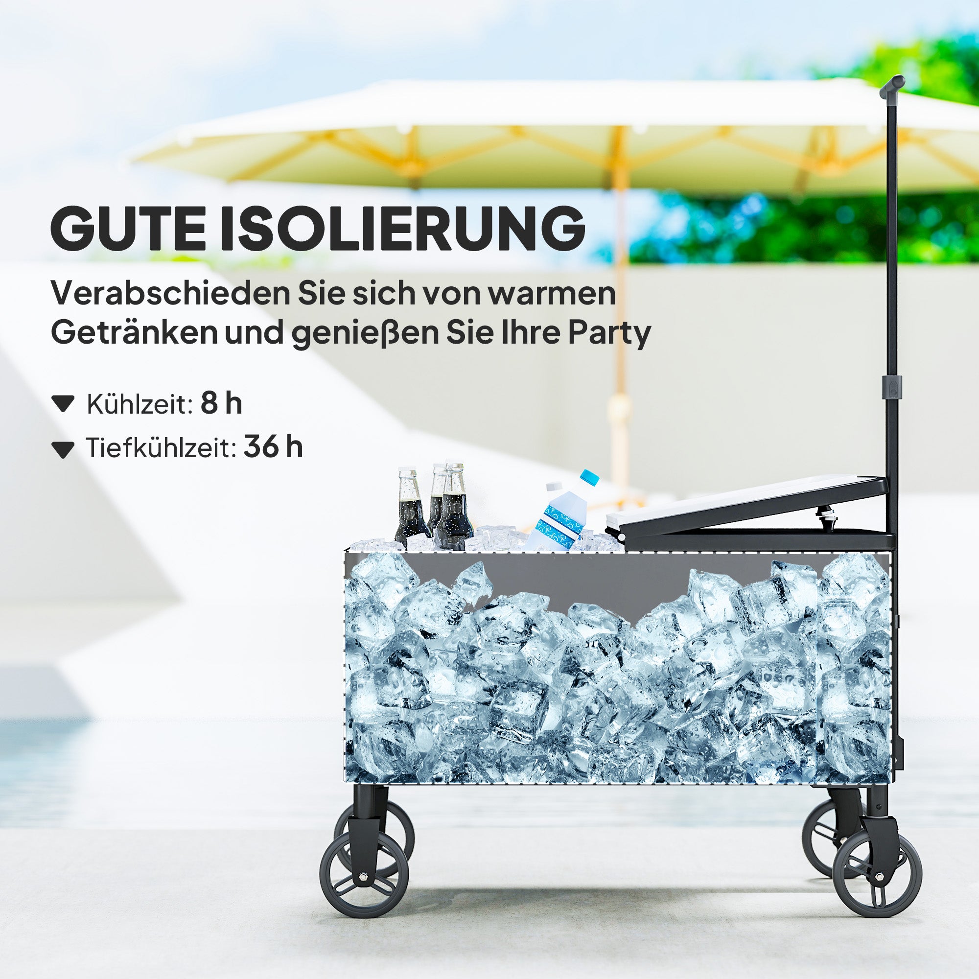 Outsunny 76L Kühlwagen Servierwagen mit Rädern Flaschenöffner Deckel Griffe Fahrbare Kühlbox Schwarz