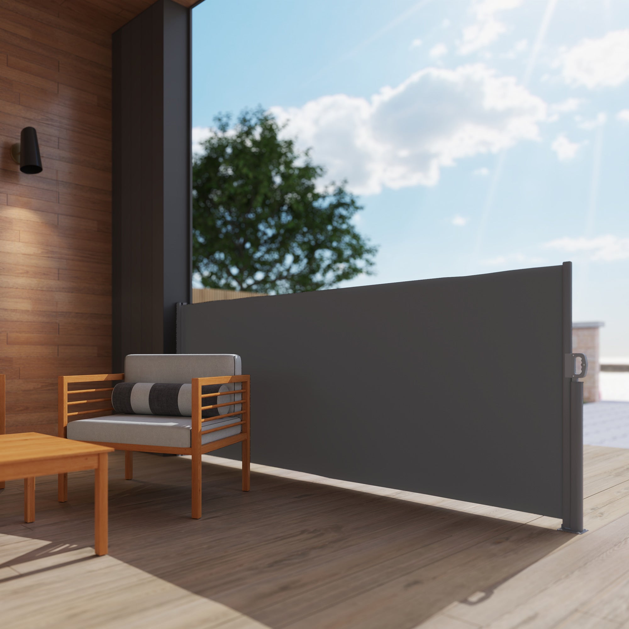 Outsunny Seitenmarkise ausziehbar blickdicht Sichtschutz mit Wandhalterung  Beschichtung 300x140cm Dunkelgrau