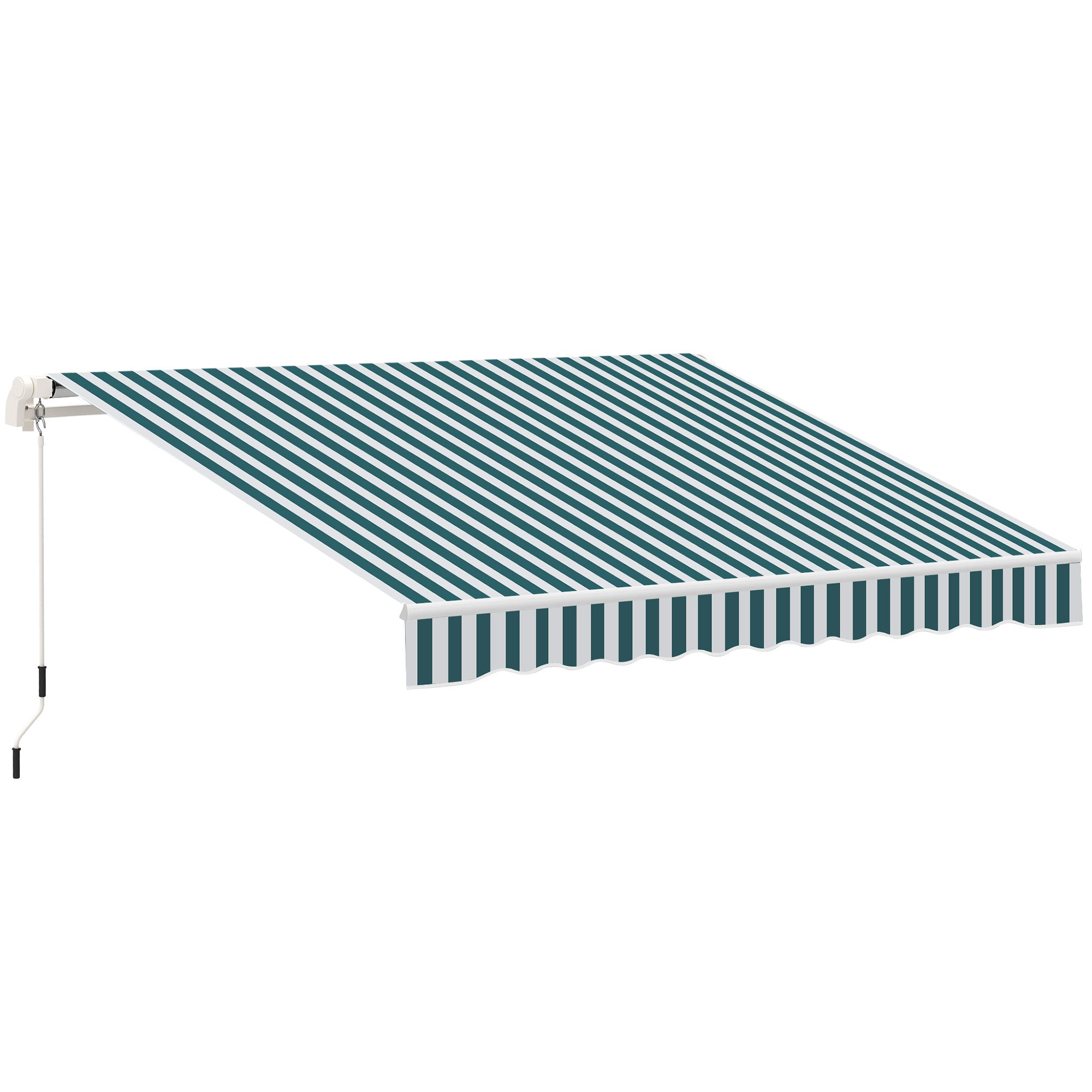 Outsunny Markise, Sonnenschutz, einfahrbar, mit Handkurbel, Metallrahmen, Polyester, weiß+grün, 3,95 x 2,45 m