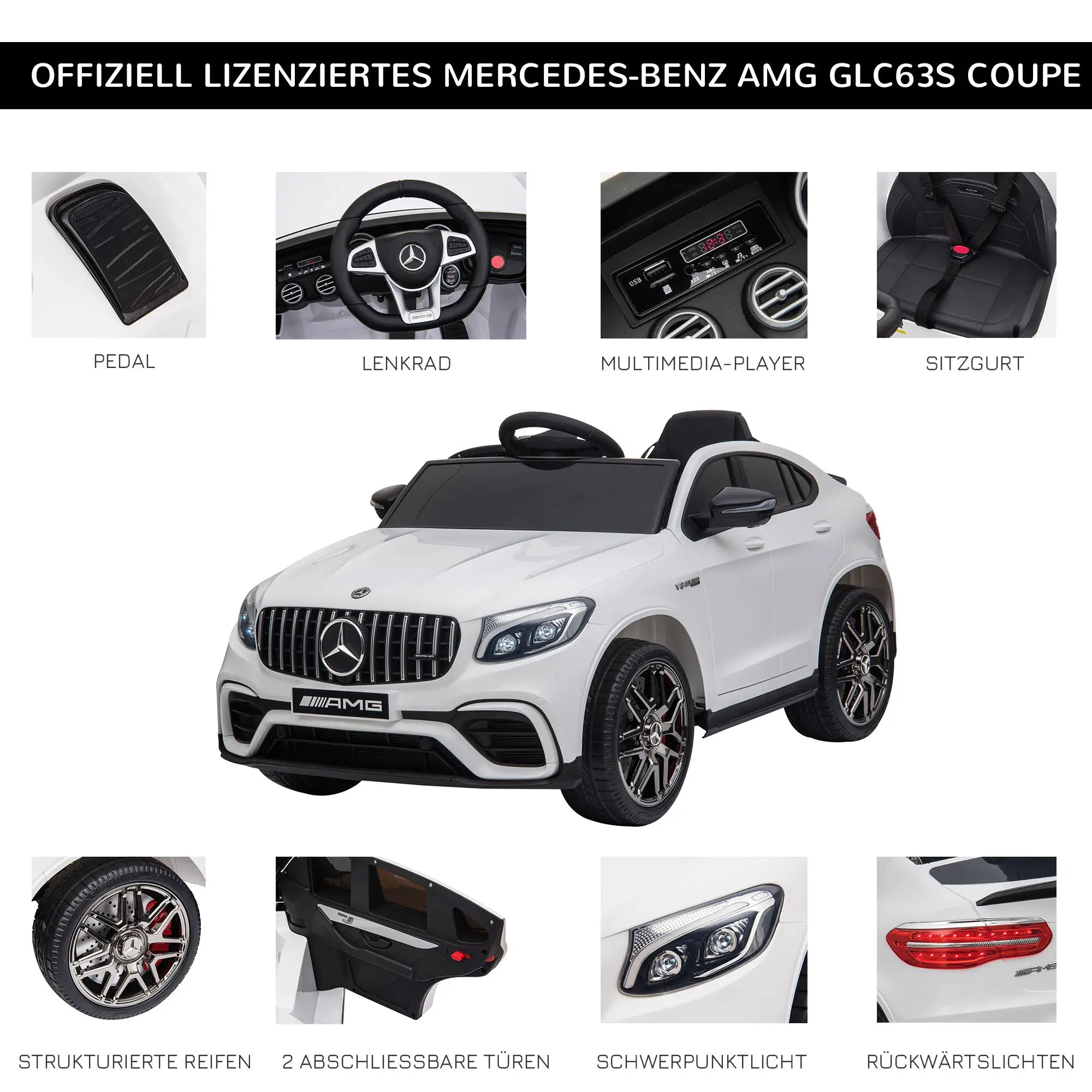 HOMCOM Kinder Elektroauto Mercedes-Benz mit Fernbedienung & Sicherheitsgurt Weiß