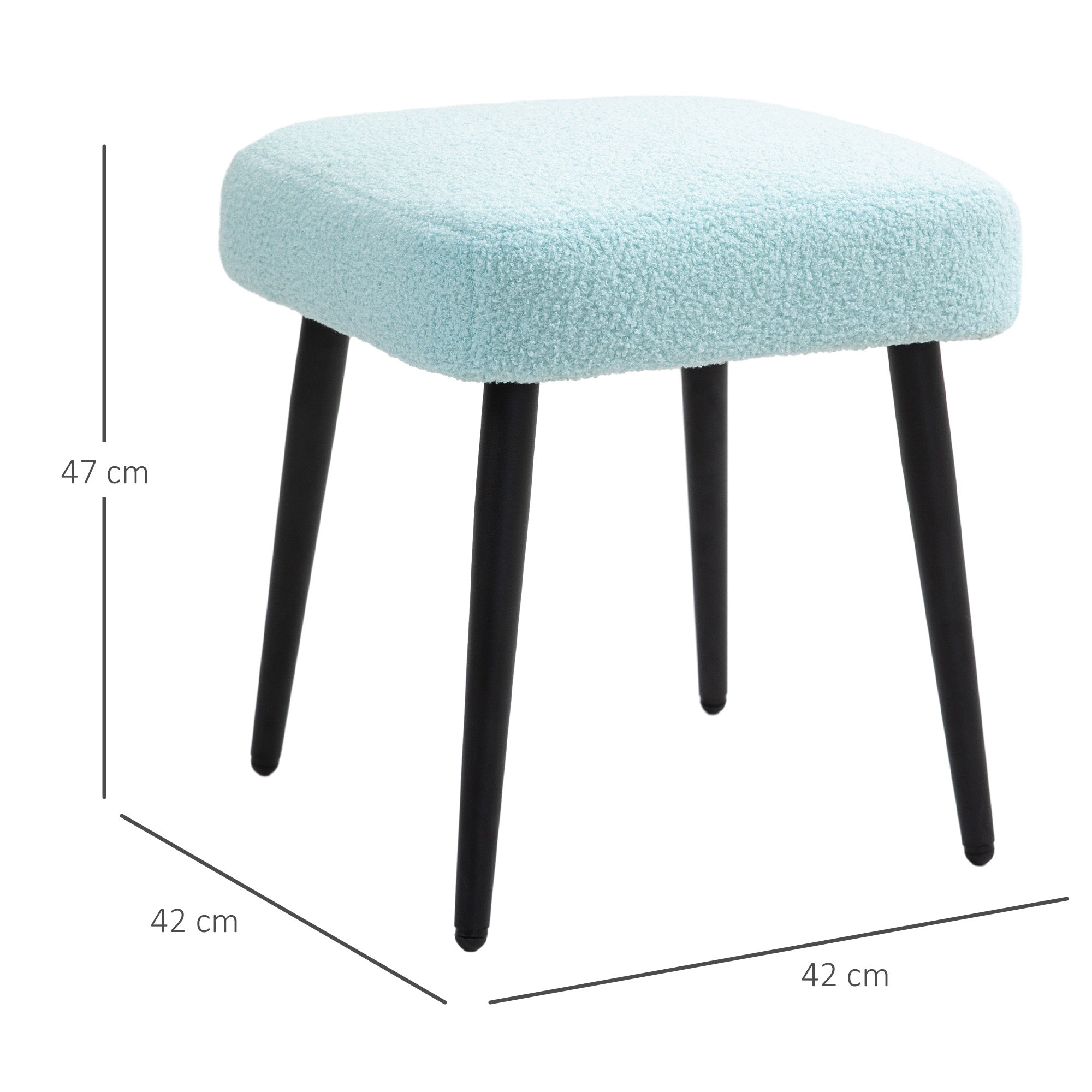 HOMCOM Hocker, Fußstütze, gepolsterter Sitz, Kaschmir-Optik, Stahlbeine, 42 x 42 x 47 cm, Hellblau