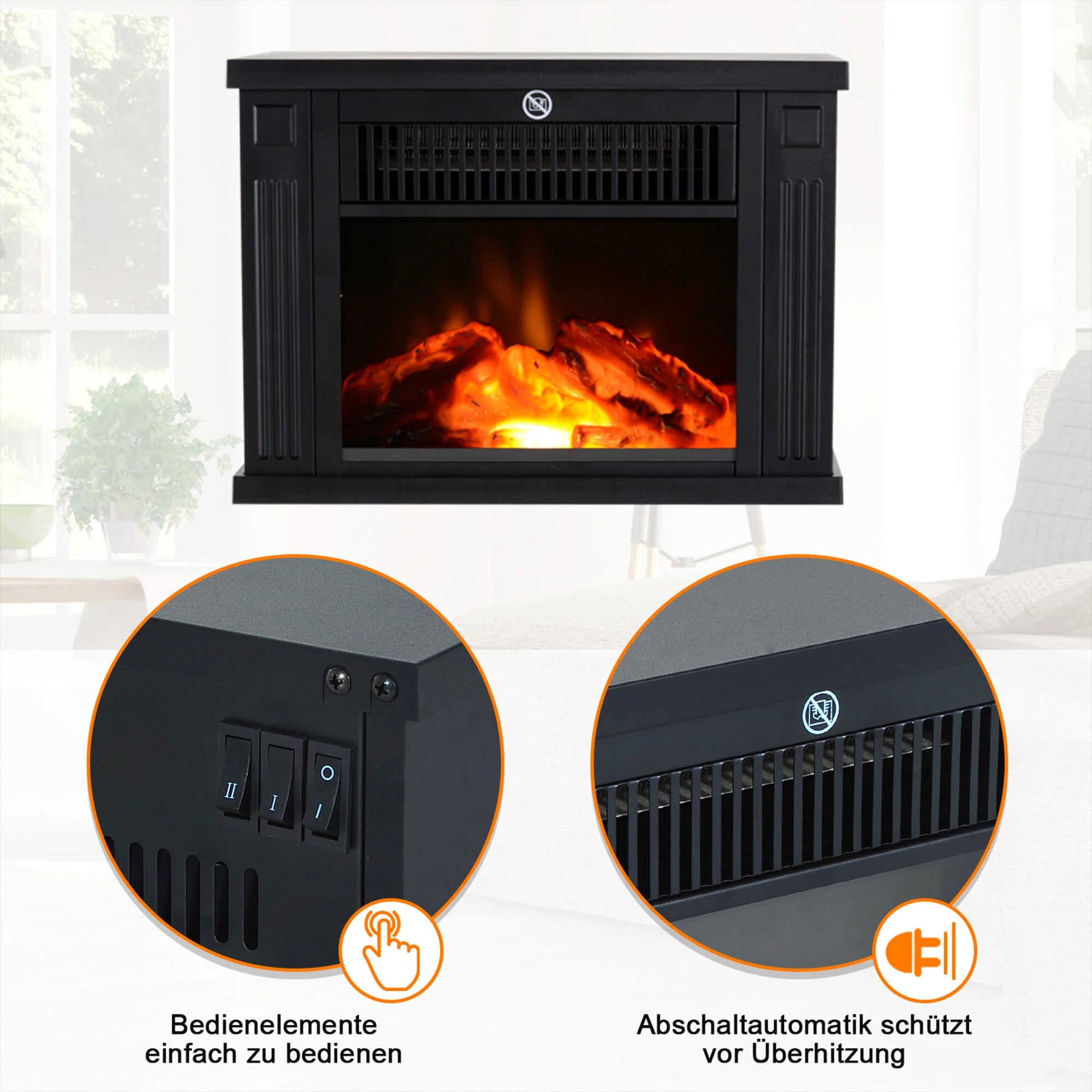 HOMCOM Elektrokamin mit Flammeneffekt & 2 Heizstufen