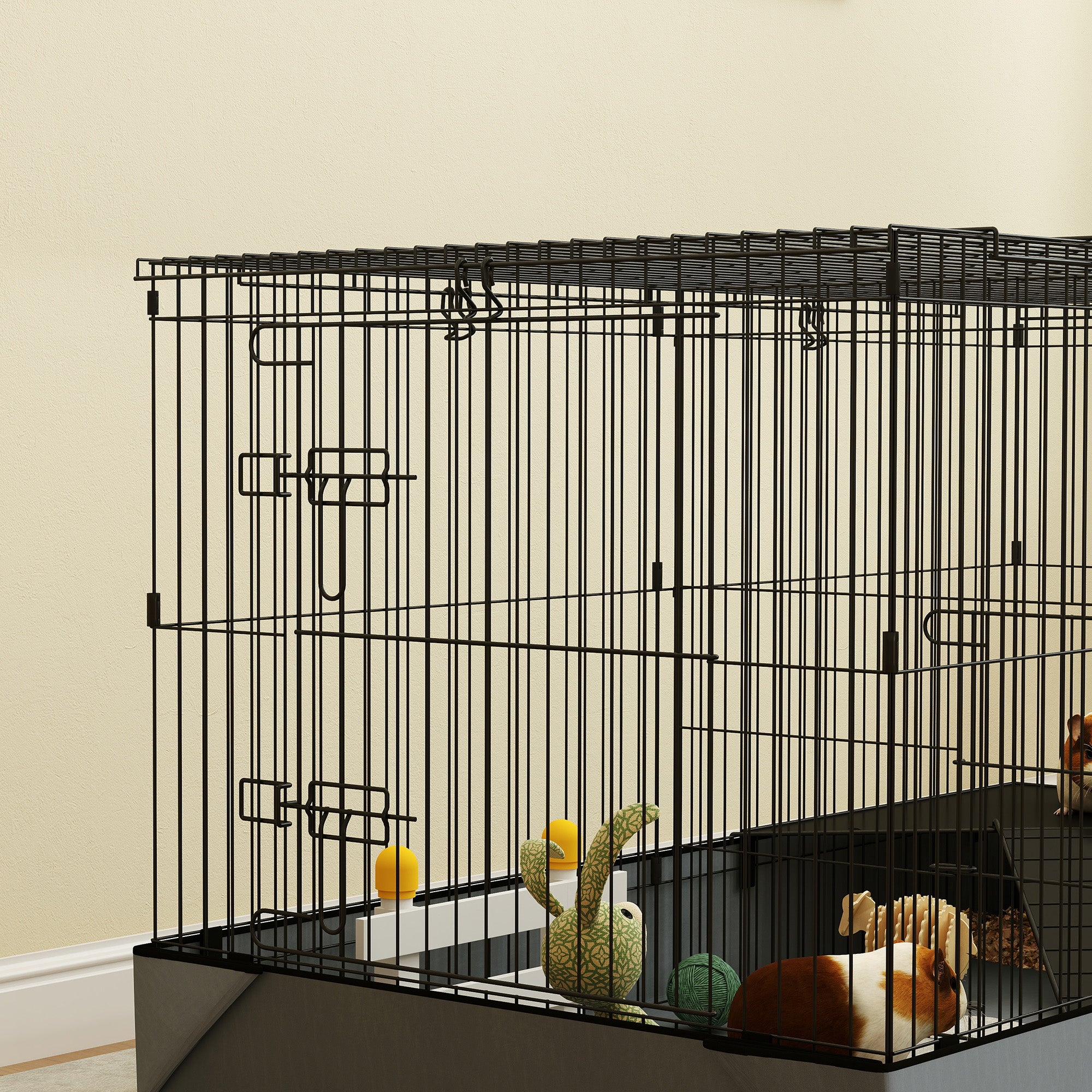 PawHut 2-in-1-Zwerghamsterkäfig, Kleintierkäfig, Stoffboden, Sitzstangen, Rampe, Schwarz