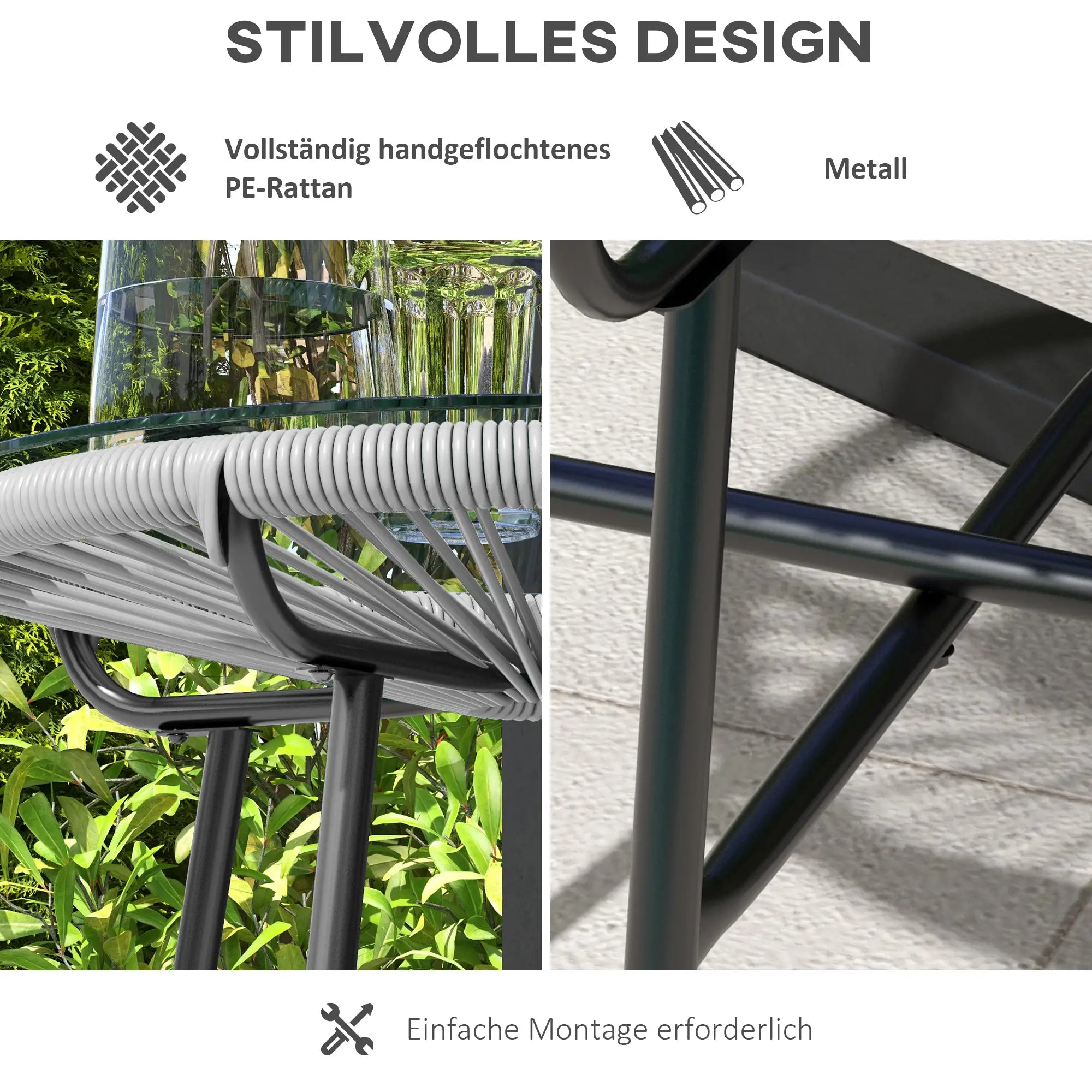 Outsunny Rattan Beistelltisch rund Schwarz+Grau