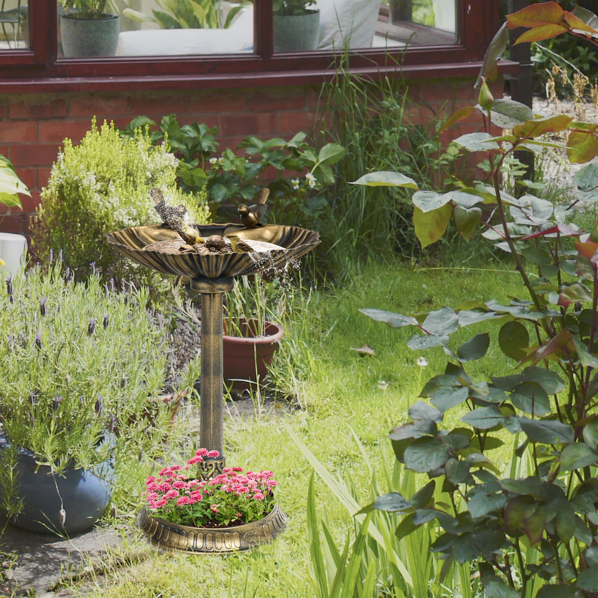Outsunny Vogeltränke Vogelbad 2 Becken antiker Look Outdoor