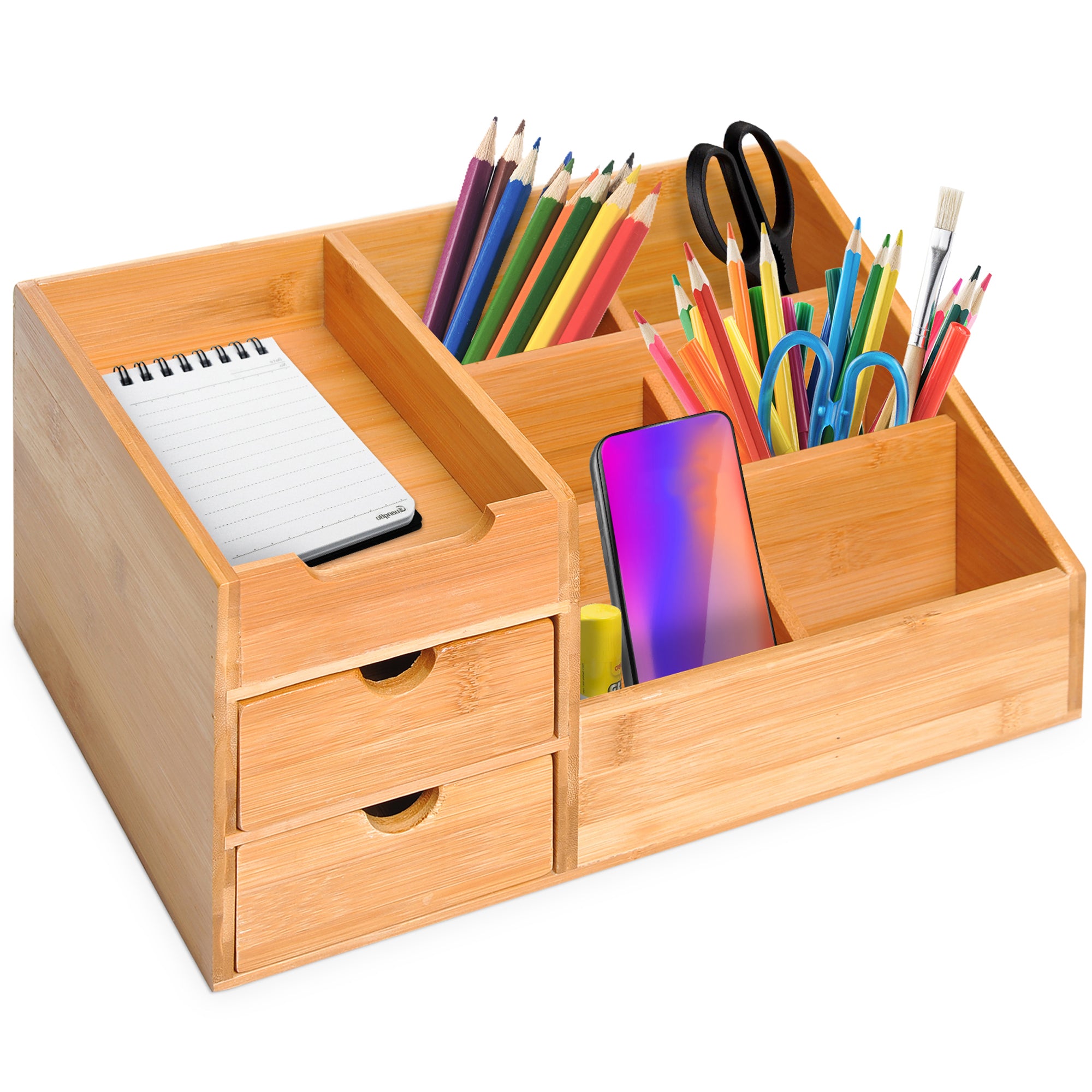 HOMCOM Schreibtisch Organizer mit 2 Schubladen und 7 Fächern Bambus