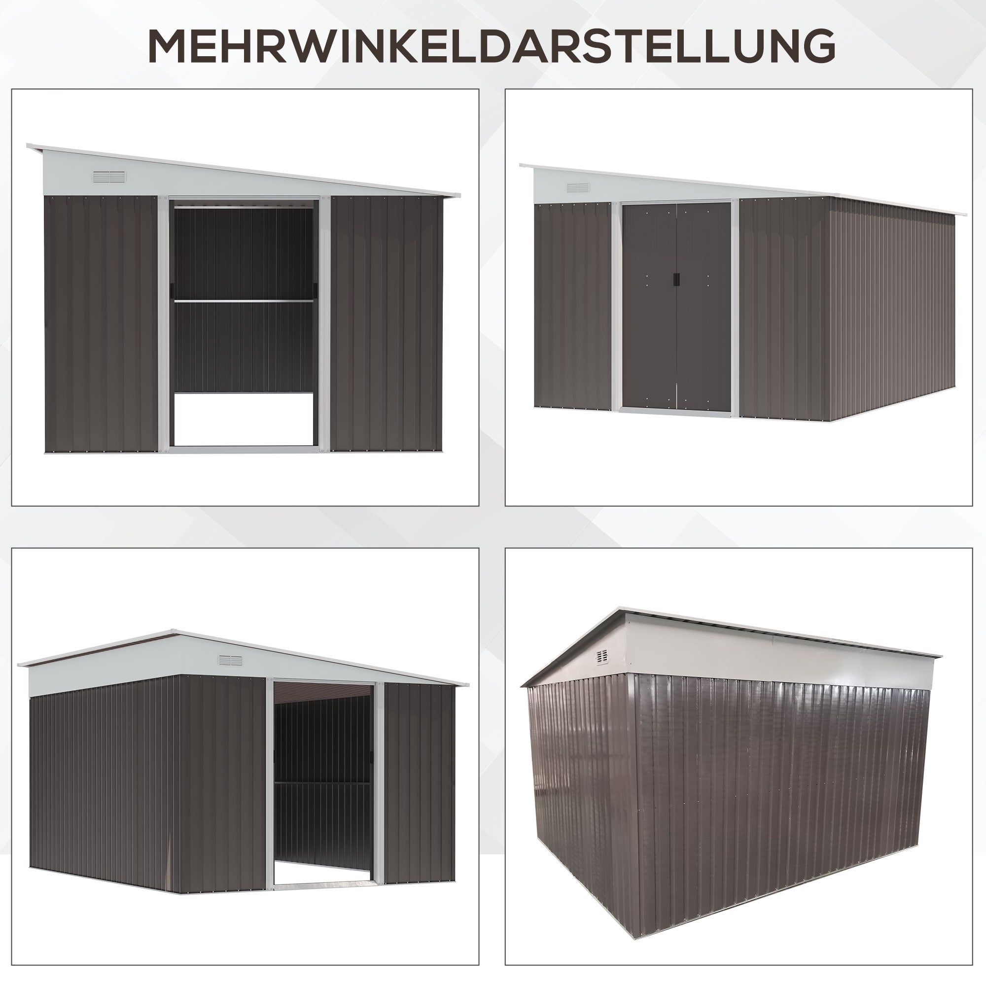 Outsunny Metall-Geräteschuppen Schrägdach verriegelbare Doppeltür 2,8 x 3,45 x 2,01m Grau