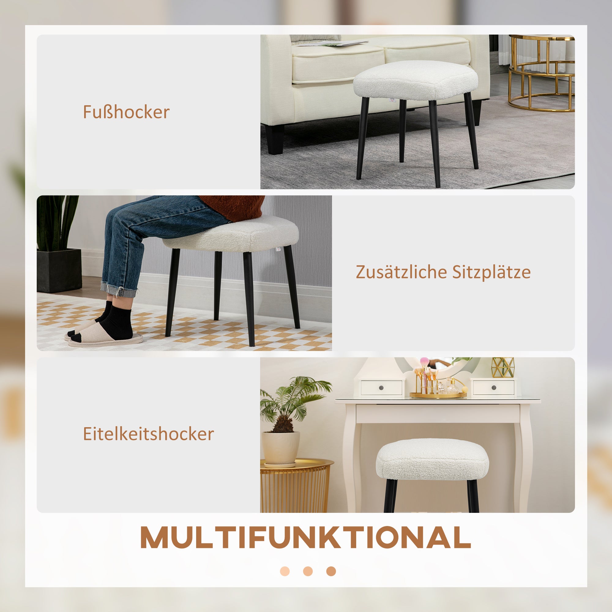 Aosom Hocker, Sitzhocker, Kaschmir-Optik, Fußhocker, Creme-Weiß