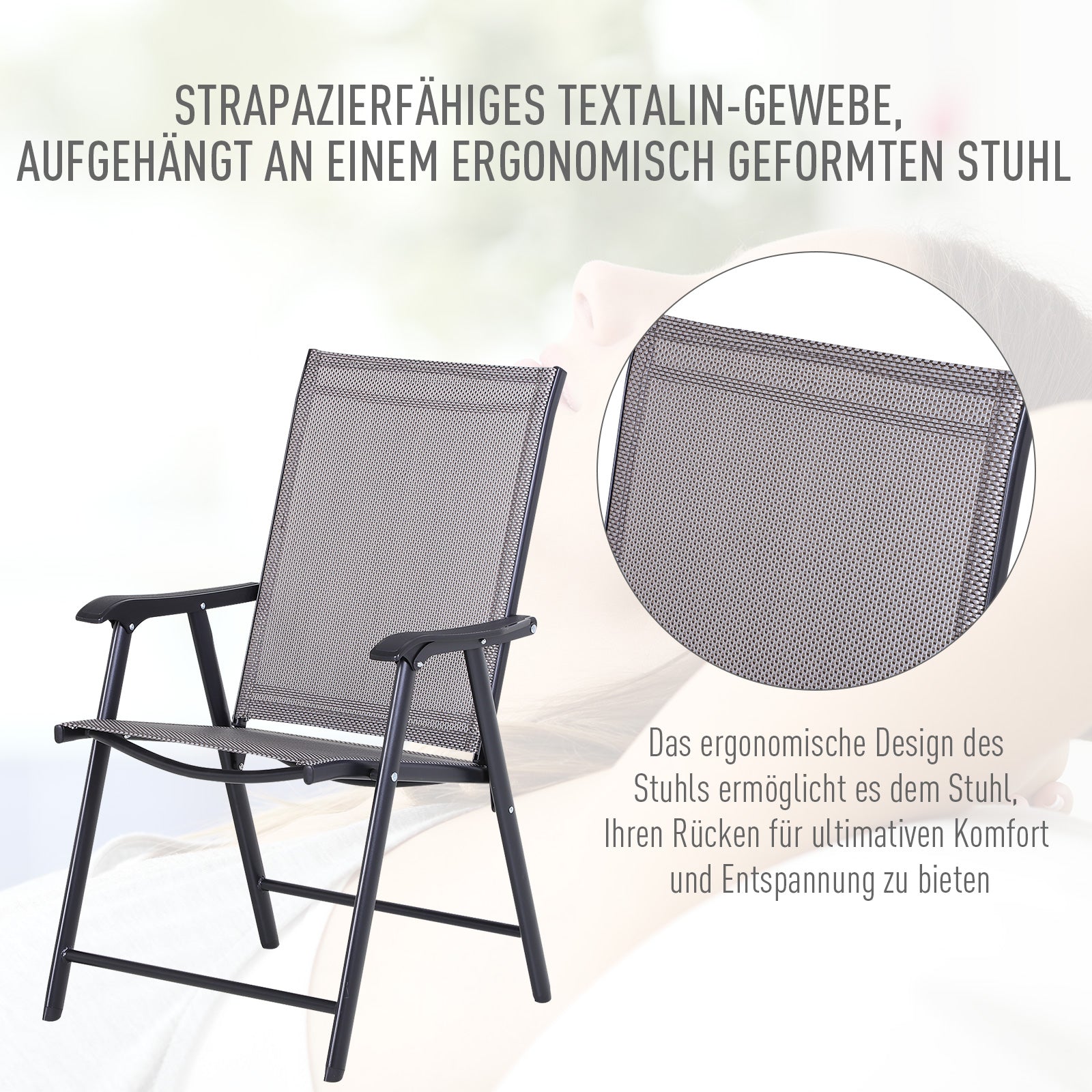 Outsunny Klappstuhl mit Armlehne 2er Set Campingstuhl Angelstuhl Metall Grau 58 x 64 x 94 cm