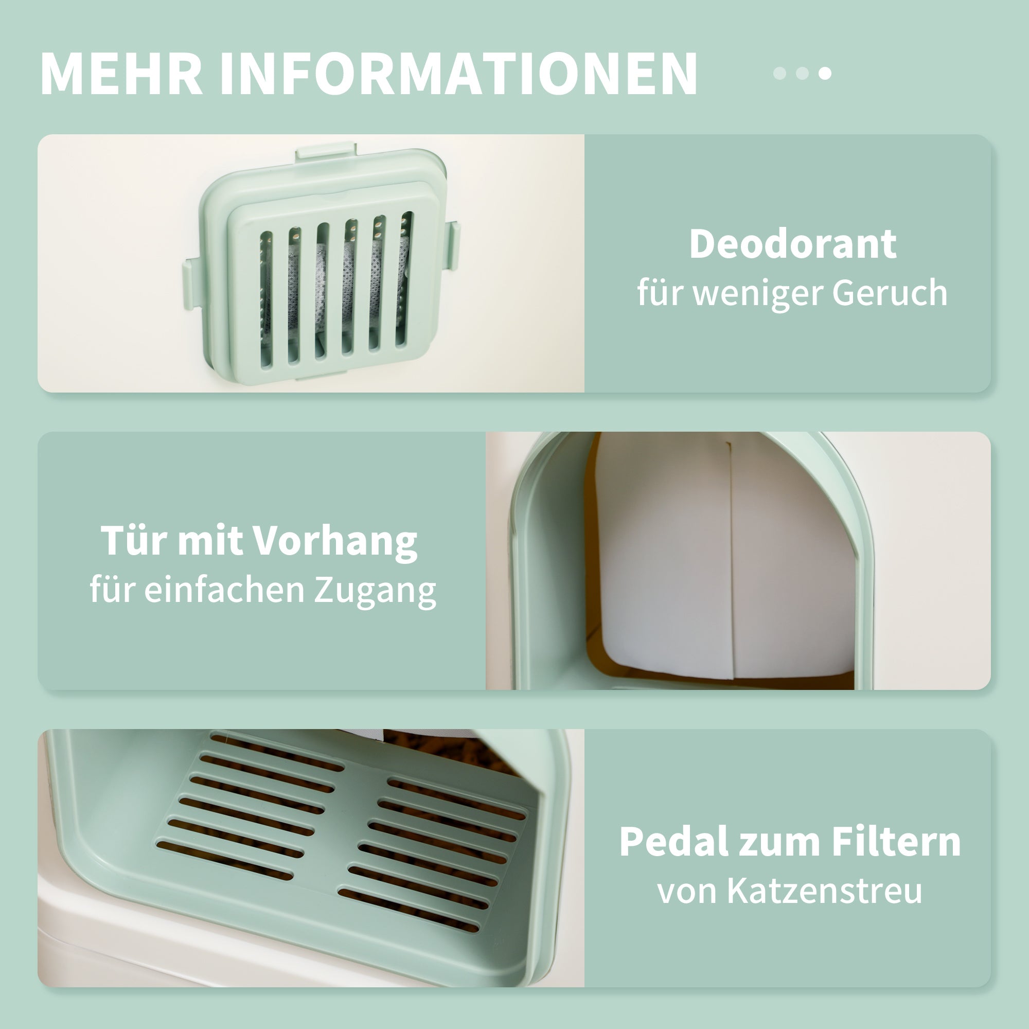 PawHut Katzentoilette mit Abdeckung, 1 Streuschaufel, herausnehmbare Bodenwanne, 50 cm x 40 cm x 40 cm, Mintgrün + Weiß