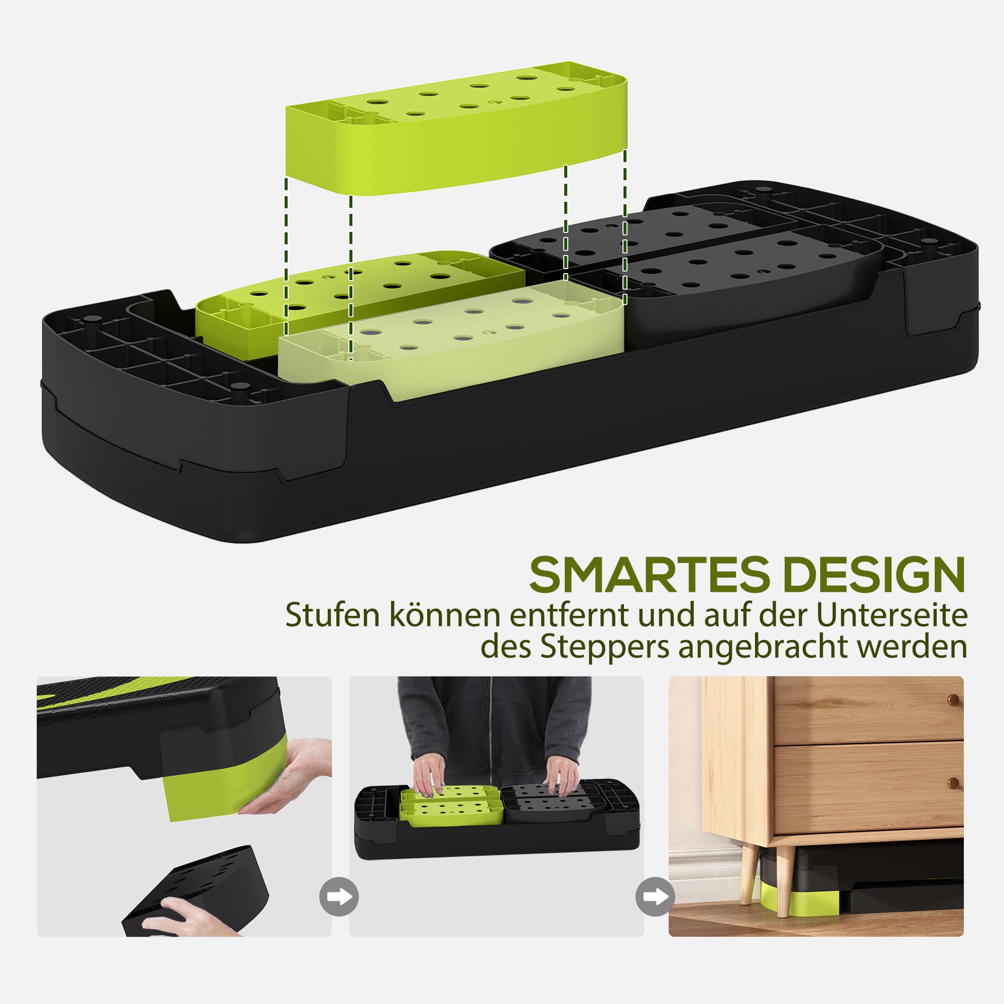 HOMCOM Aerobic-Stepper, höhenverstellbar, für Indoor und Outdoor, Belastbarkeit bis 150 kg, 80 x 31 x 10-20 cm, Grün