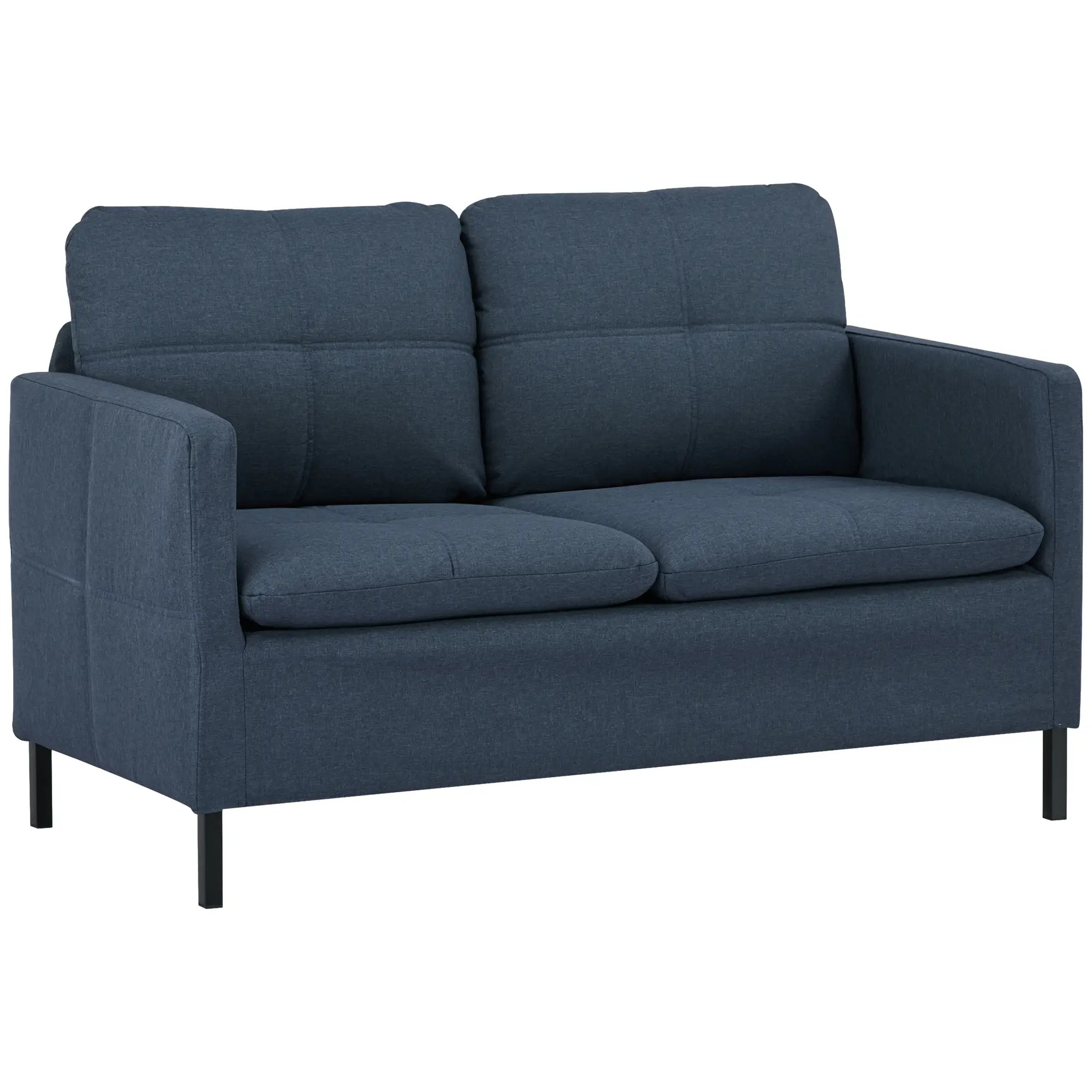 HOMCOM 2-Sitzer Sofa mit Leinenoptik & Stahlbeinen, Dunkelblau