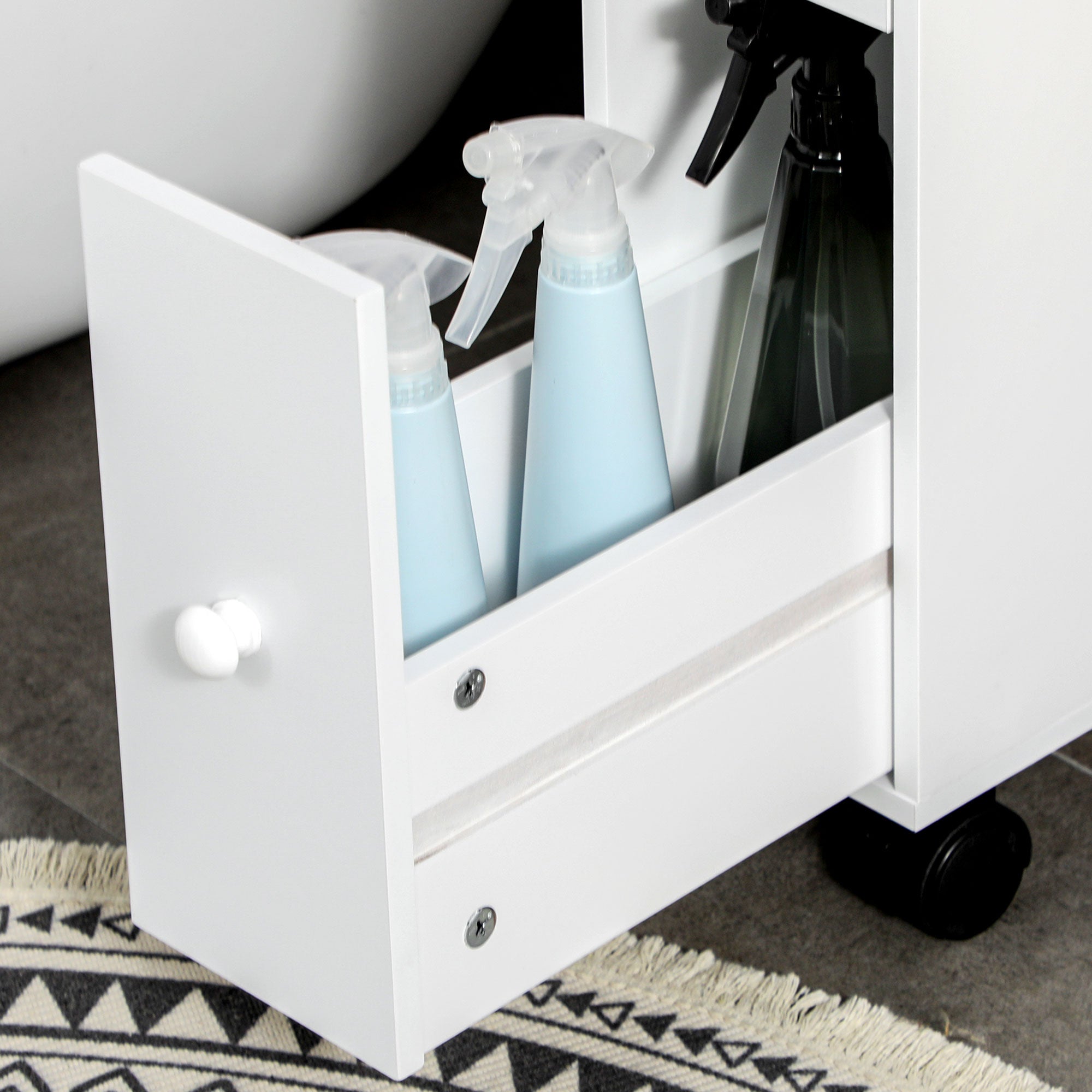 HOMCOM Nischenwagen Badschrank Rollschrank, schmales Design, zwei Schubladen, vier Räder, weiß, 16 x 49,5 x 66 cm