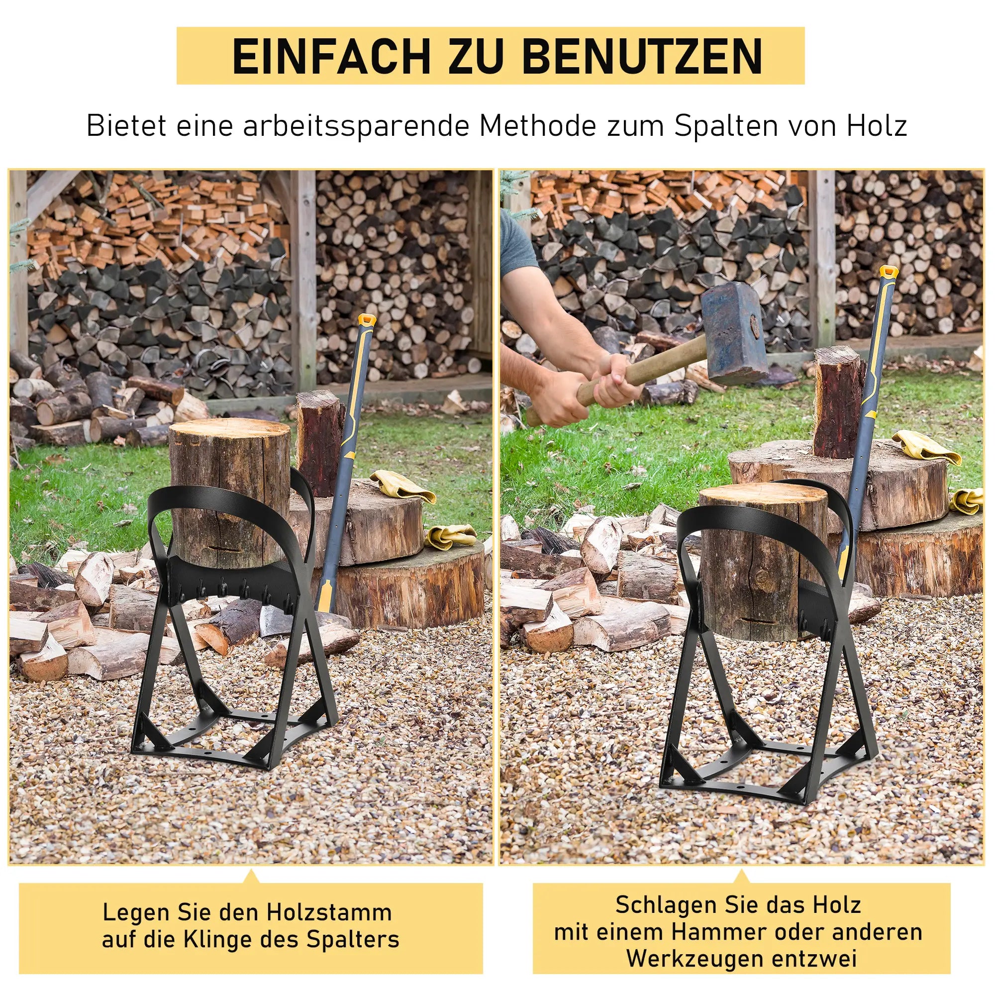 Outsunny Manueller Holzspalter aus Karbonstahl Brennholzspalter schnelles Brennholzspaltwerkzeug leicht zu bedienen für Campen Outdoor Schwarz 24,4 x 20,8 x 37,4 cm