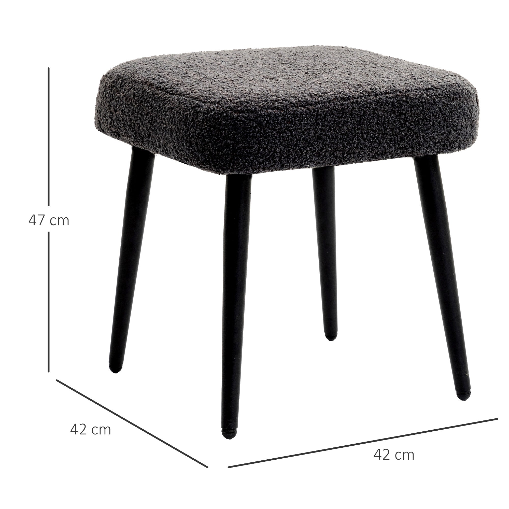HOMCOM Hocker, Fußstütze, gepolsterter Sitz, Kaschmir-Optik, Stahlbeine, 42 x 42 x 47 cm, Dunkelgrau