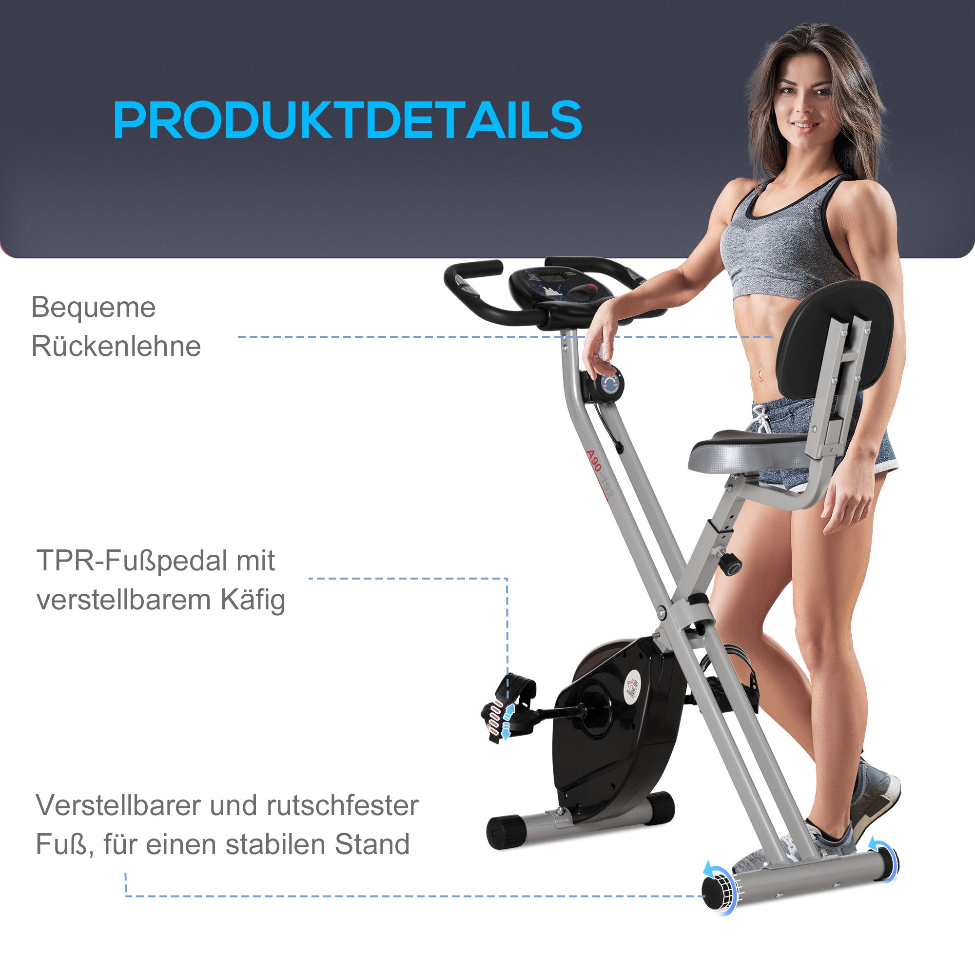 HOMCOM Heimtrainer Fahrradtrainer mit 8 stufig einstellbarem Magnetwiderstand höhenverstellbar Stahl Schwarz+Grau