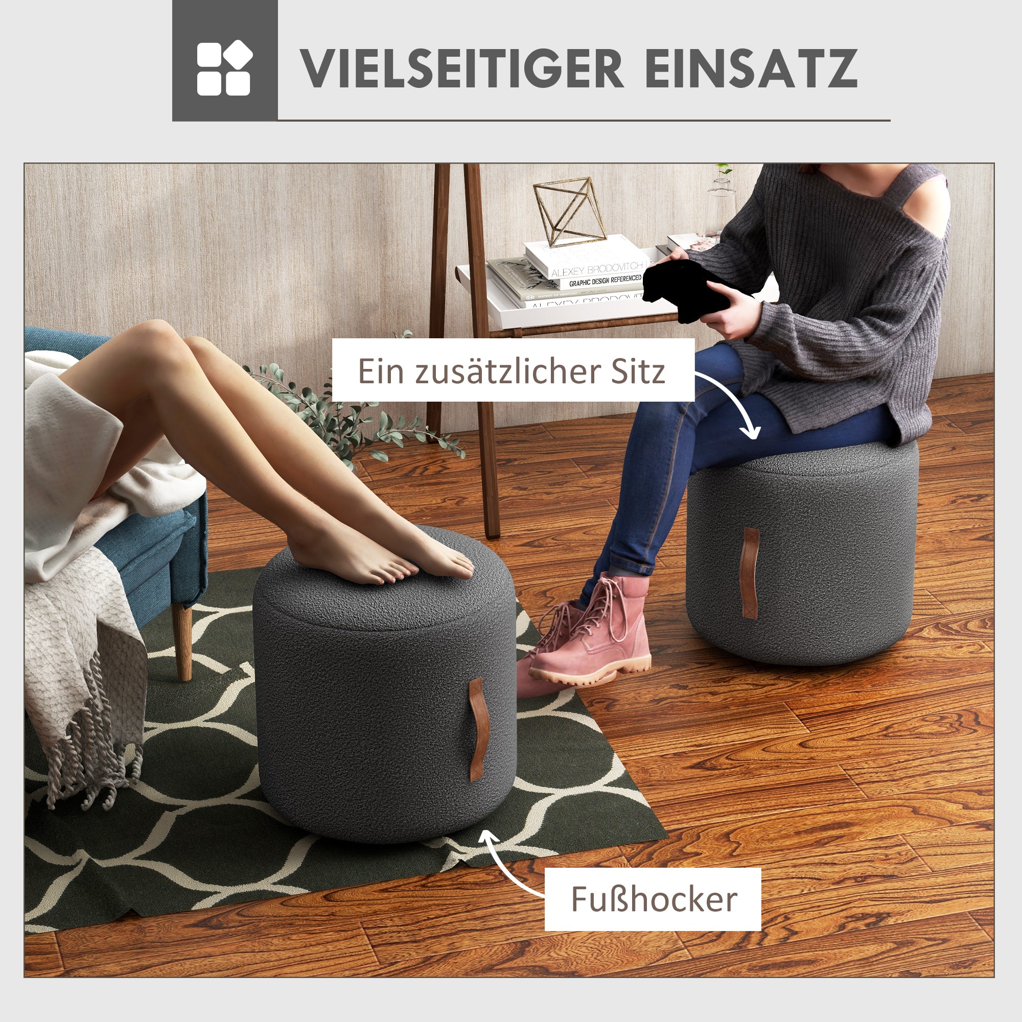 HOMCOM Hocker, Fußhocker in einem modernen Design, Dunkelgrau + Braun