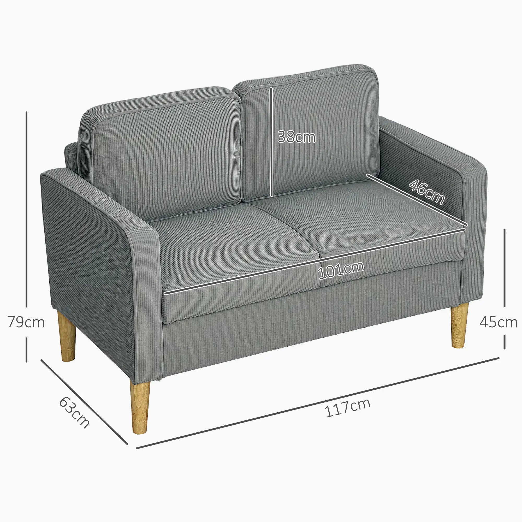 HOMCOM Zweisitzer Sofa mit Stauraum Cordoptik hellgrau