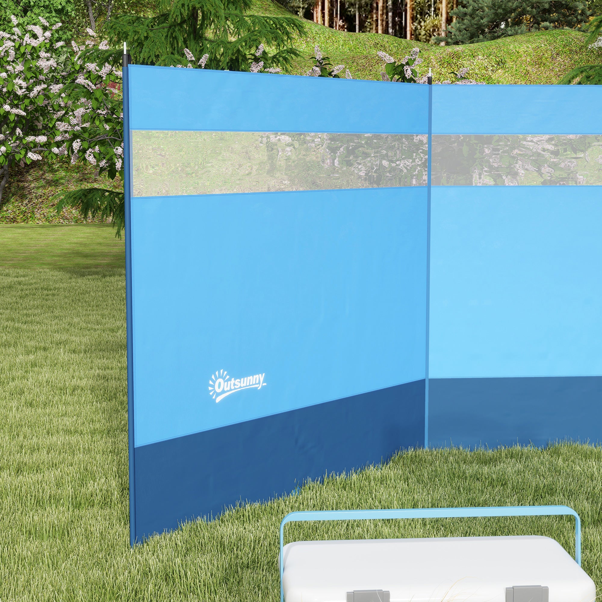 Outsunny Windschutz mit Sichtfenster und Tragetasche, Stahlstangen, 440x140cm, Blau