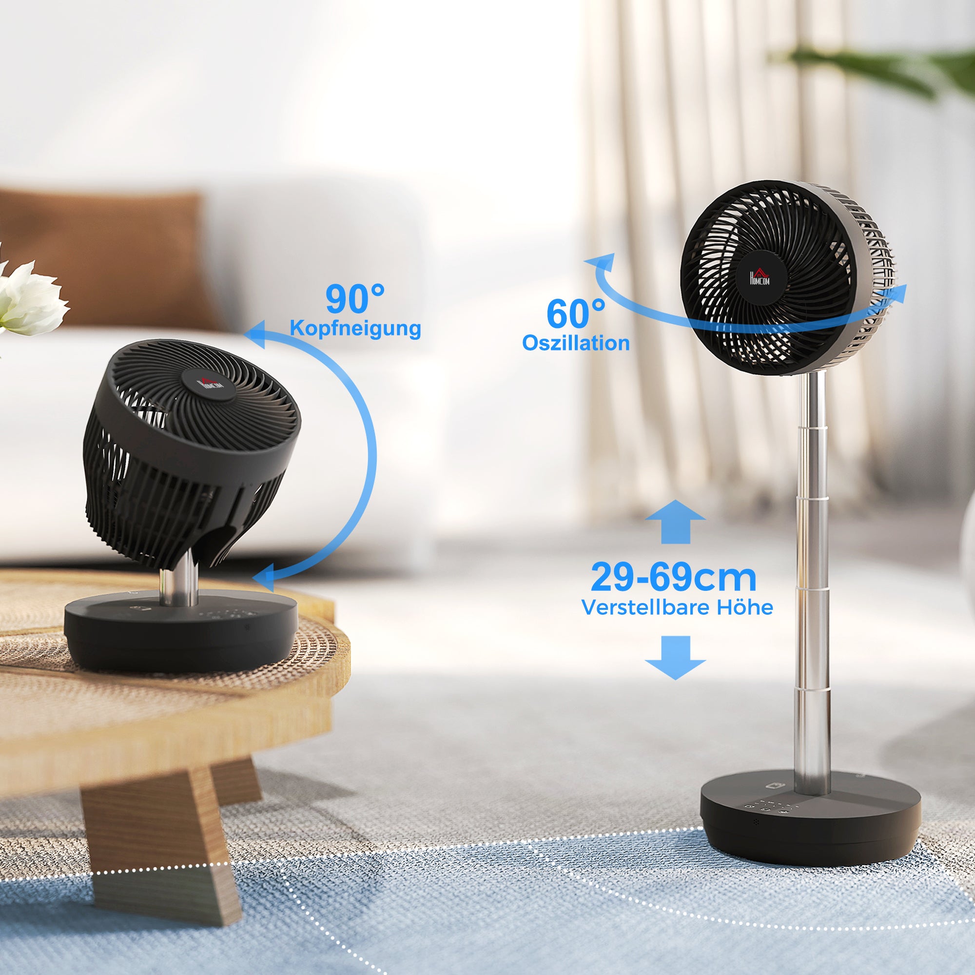 HOMCOM Ventilator, Klimaanlage mit ladbarem Akku, Fernbedienung, verstellbar, Schwarz