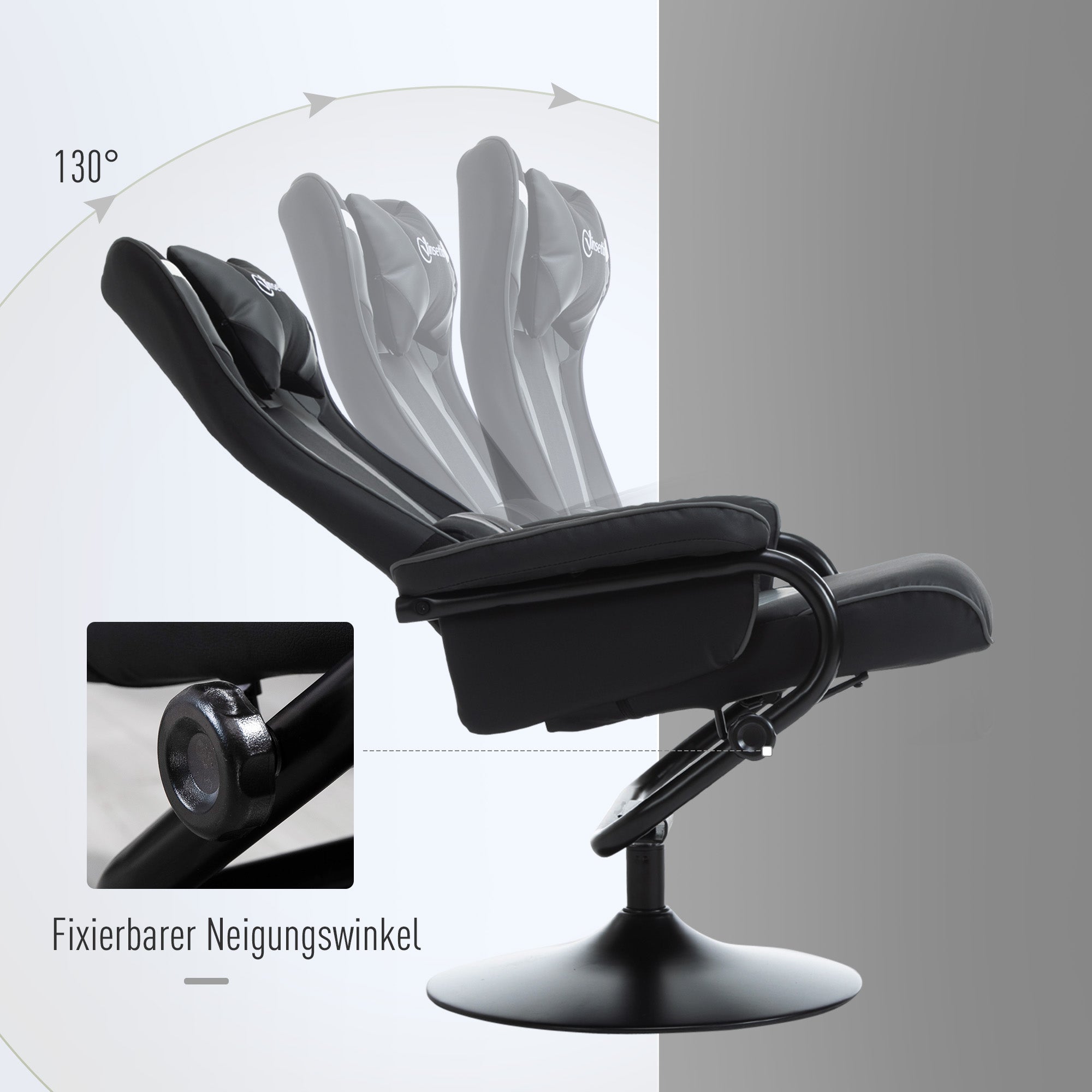 Vinsetto Relaxsessel neigbar mit Hocker 67 x 82,5 x 103cm Stahl Schwarz+Grau