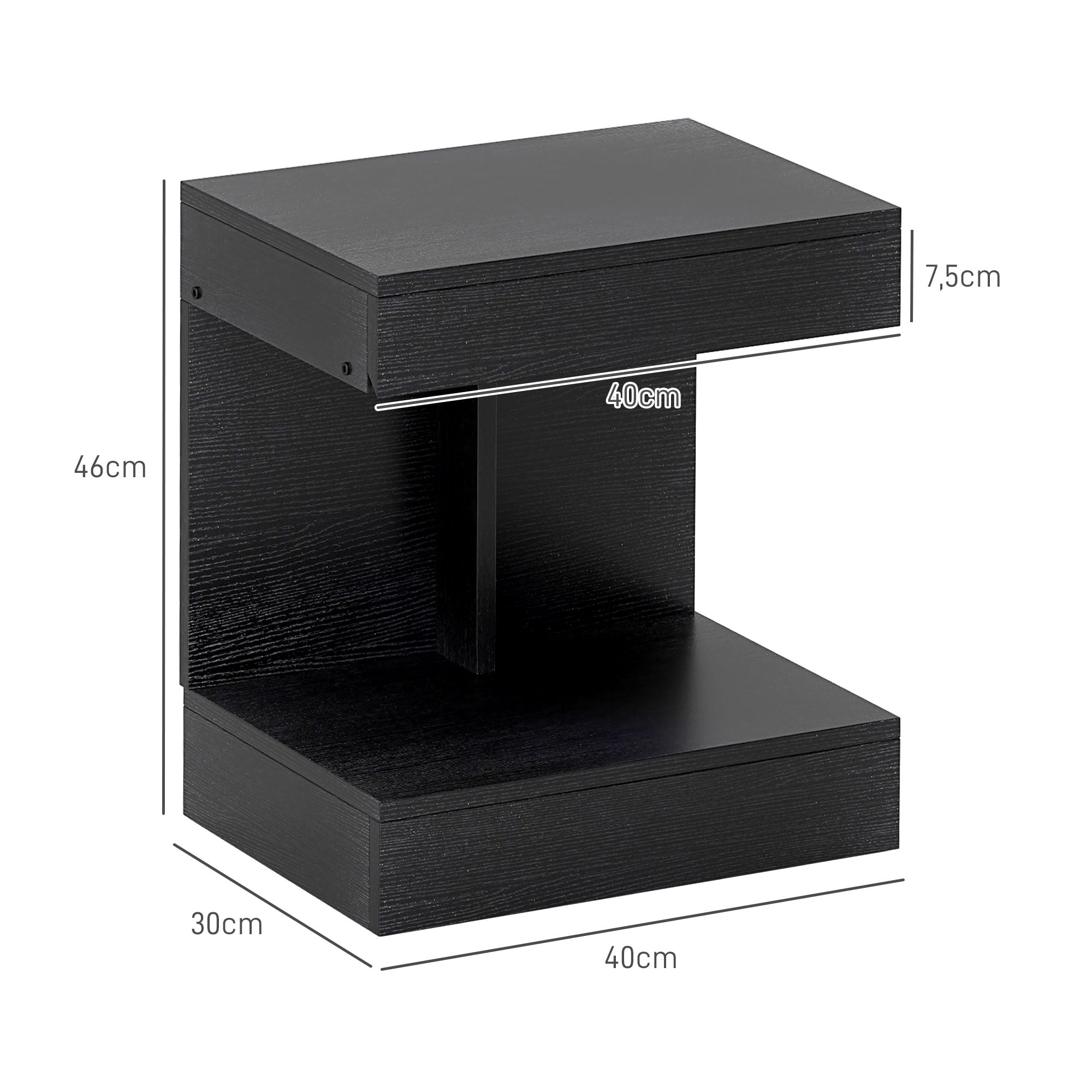 HOMCOM Nachttisch, Beistelltisch mit Schublade und Ablagefach, Moderner Sofatisch mit Regal für verschiedene Räume, Schwarz