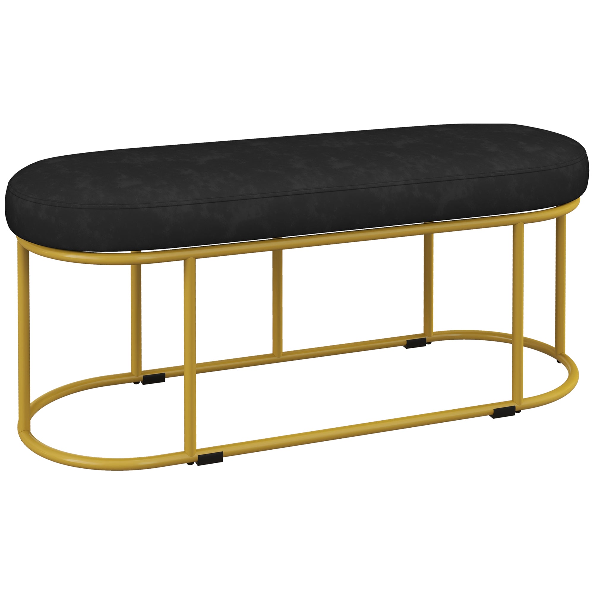 HOMCOM Schuhbank im Retrodesign, Bettbank, Flurbank, Samtoptik, bis 200 kg, Metallrahmen, schwarz, 100 x 37 x 43cm