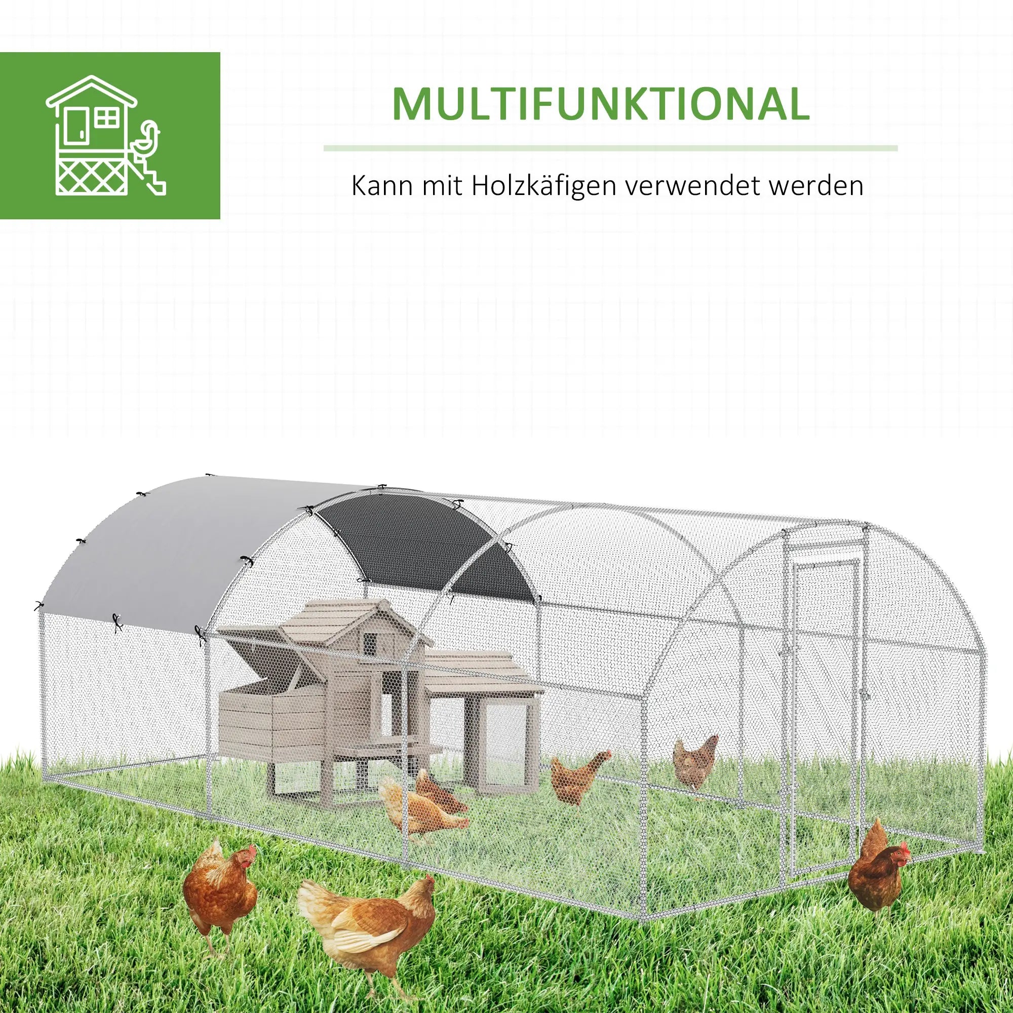 PawHut Hühnerstall Outdoor Laufstall mit Schattendach abschließbar