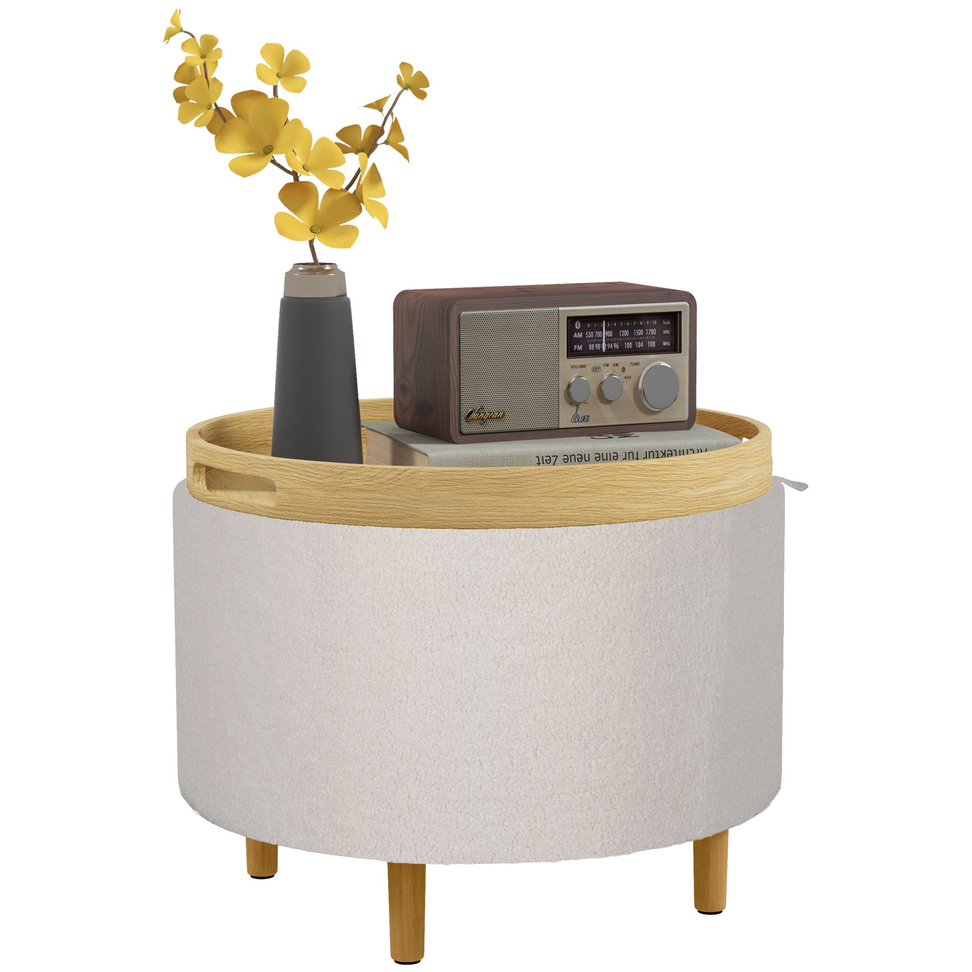 HOMCOM Hocker Polsterhocker, Teddyfleece, versteckter Stauraum, umkehrbarer Deckel, 56 cm x 56 cm x 42 cm, Weiß