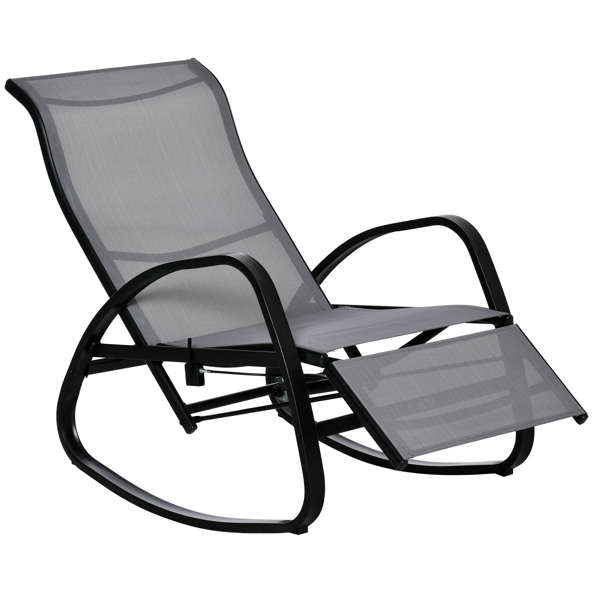 Outsunny Schaukelstuhl Schaukelliege mit Rückenlehne Fußstütze verstellbar Gartenliege Schwungliege bis 160 kg belastbar Texteline Grau 90 x 64 x 96,5 cm